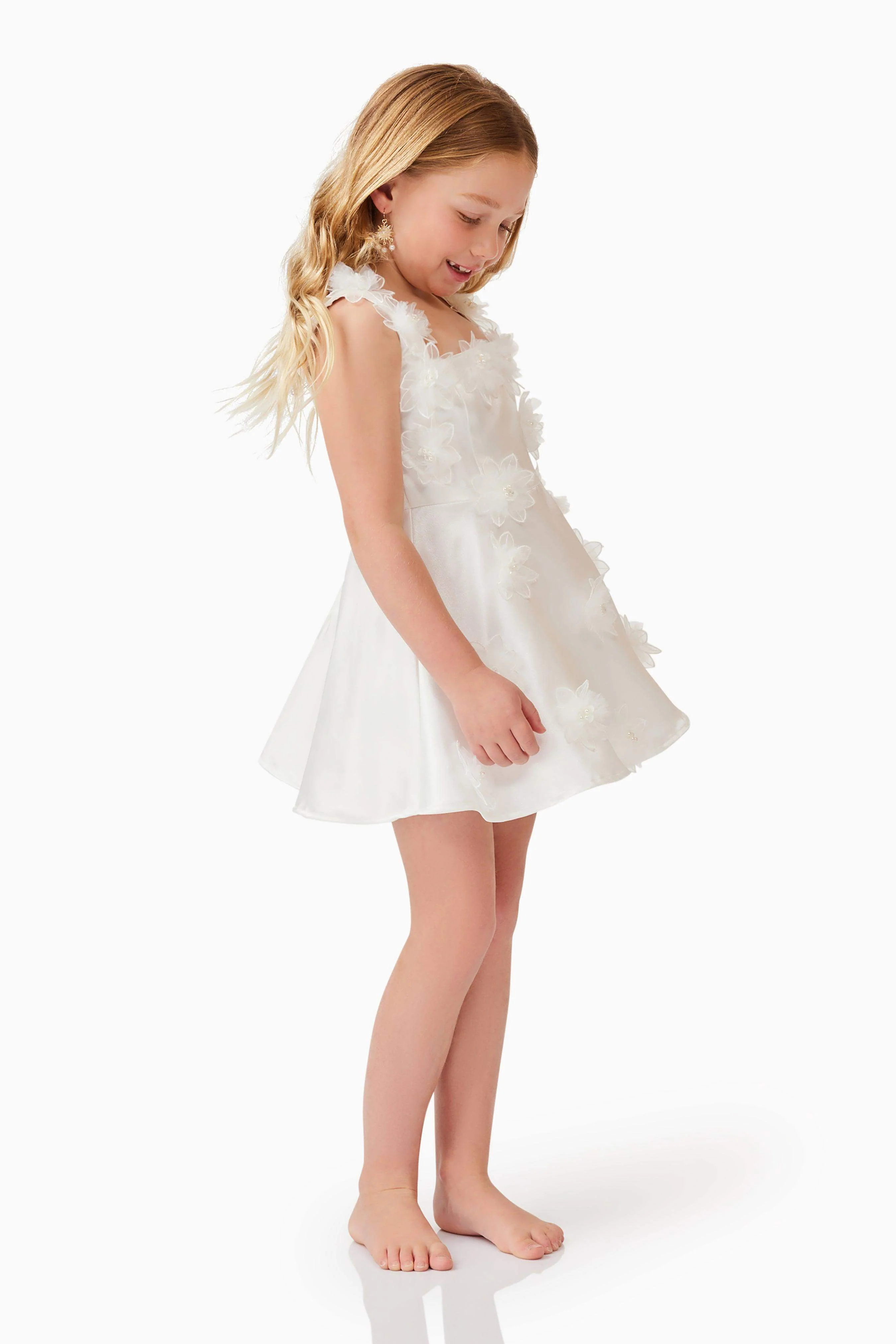 Elder Floral Girls Dress in White