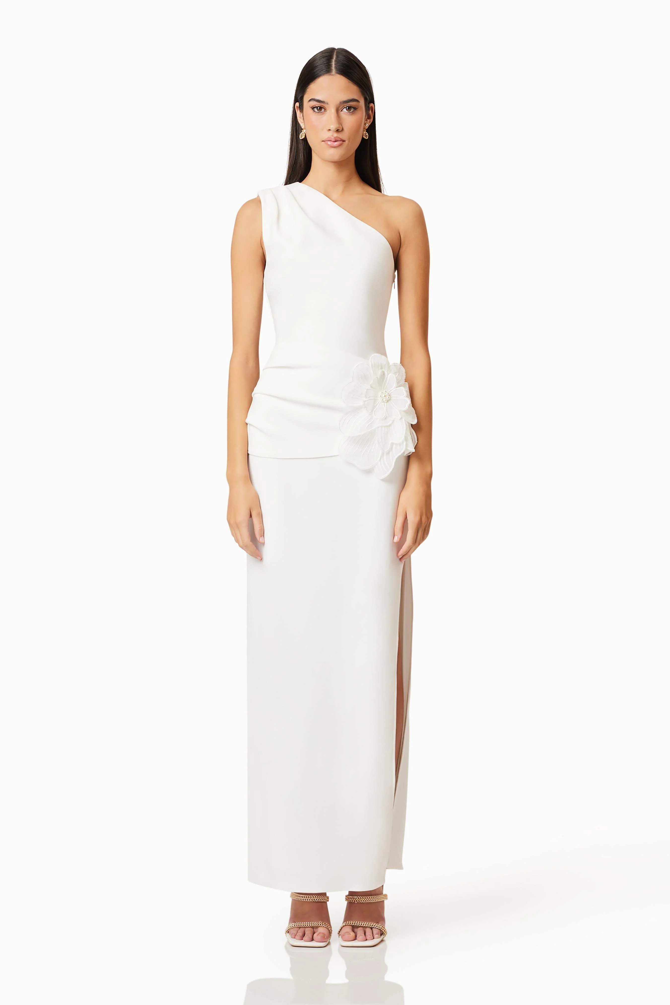Janelle One Shoulder Gown In White