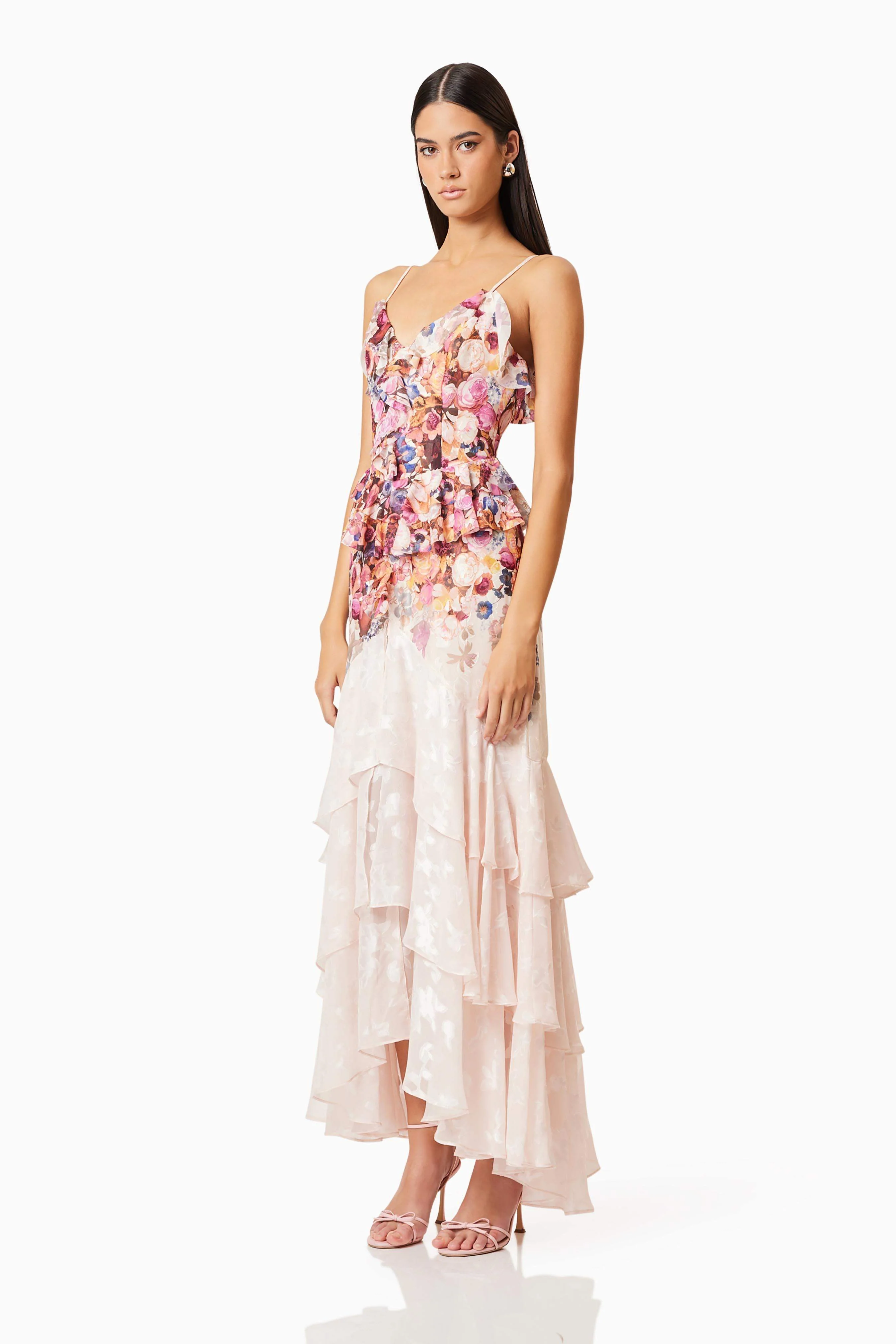 Perla Frilled Maxi Dress in Floral