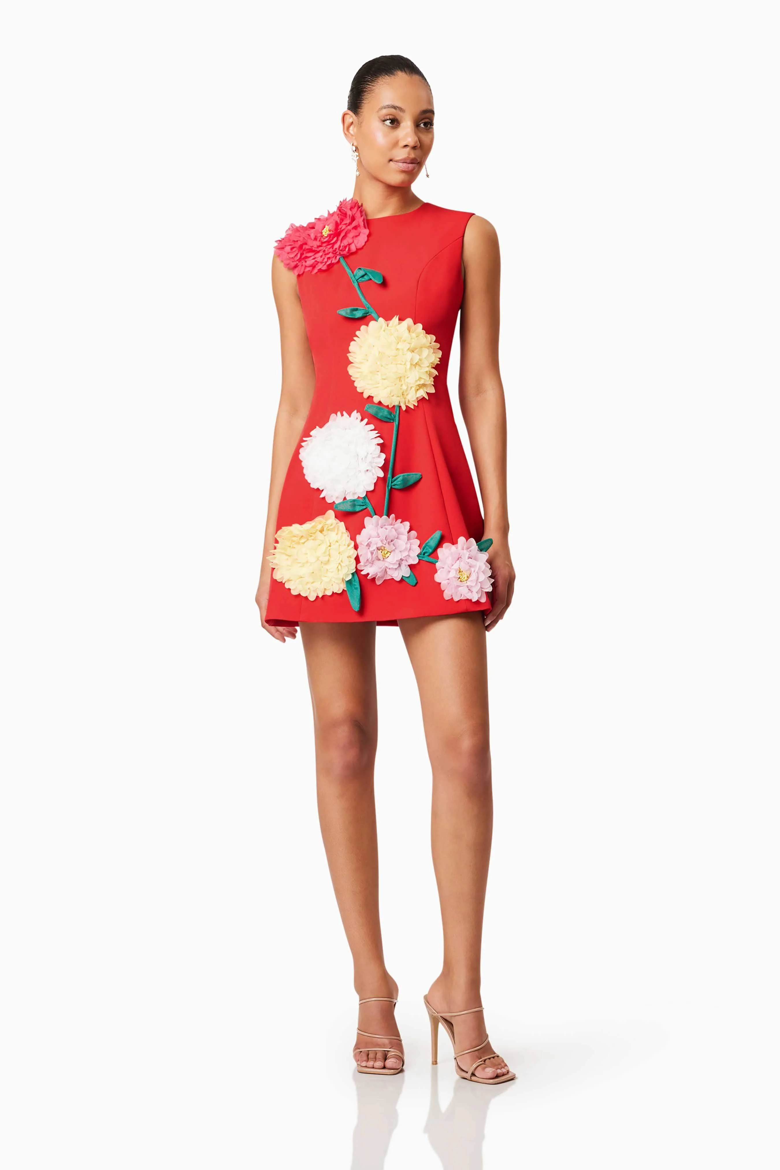 Buttercup Embroidered Mini Dress in Red