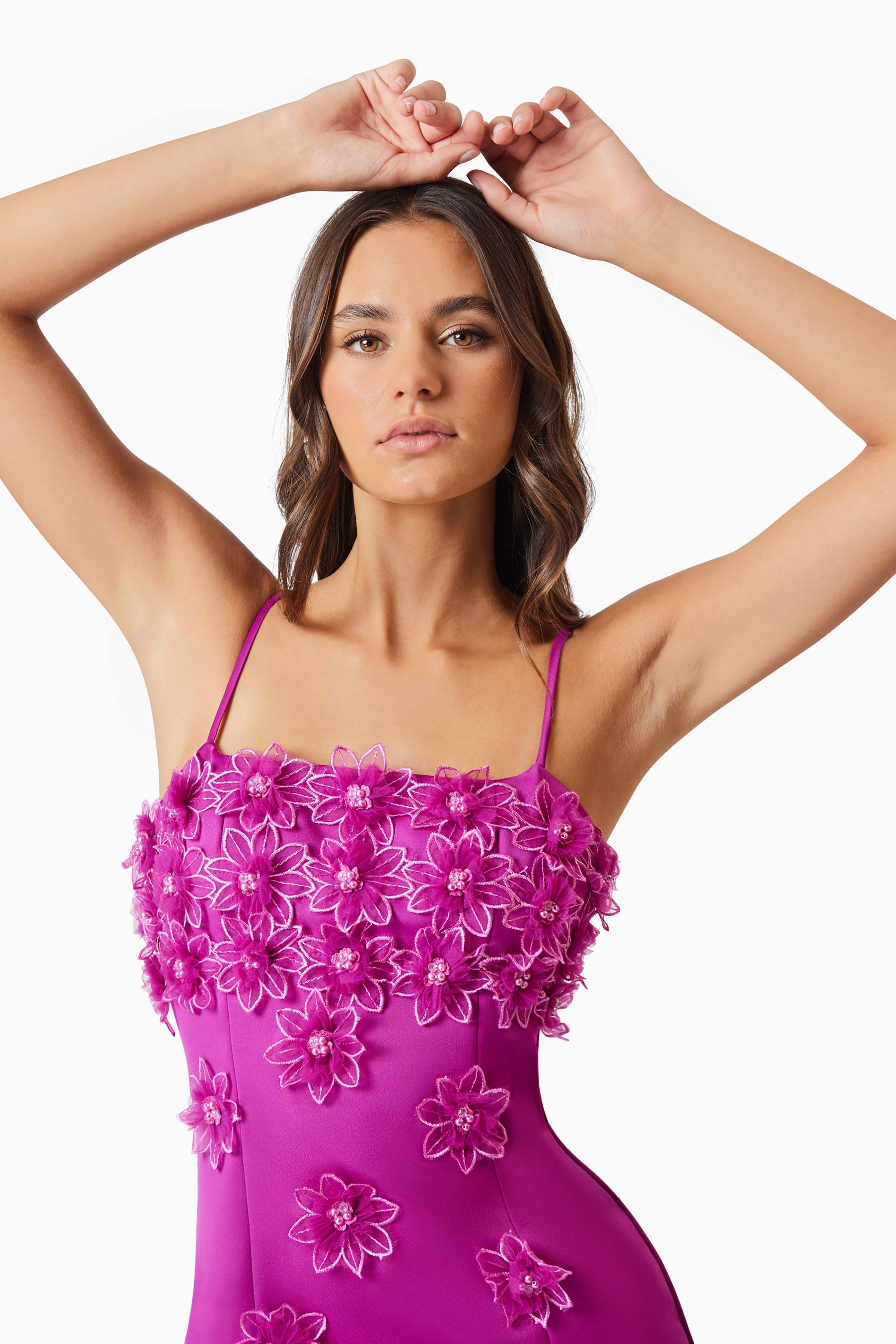 Sutton 3D Floral Mini Dress In Purple