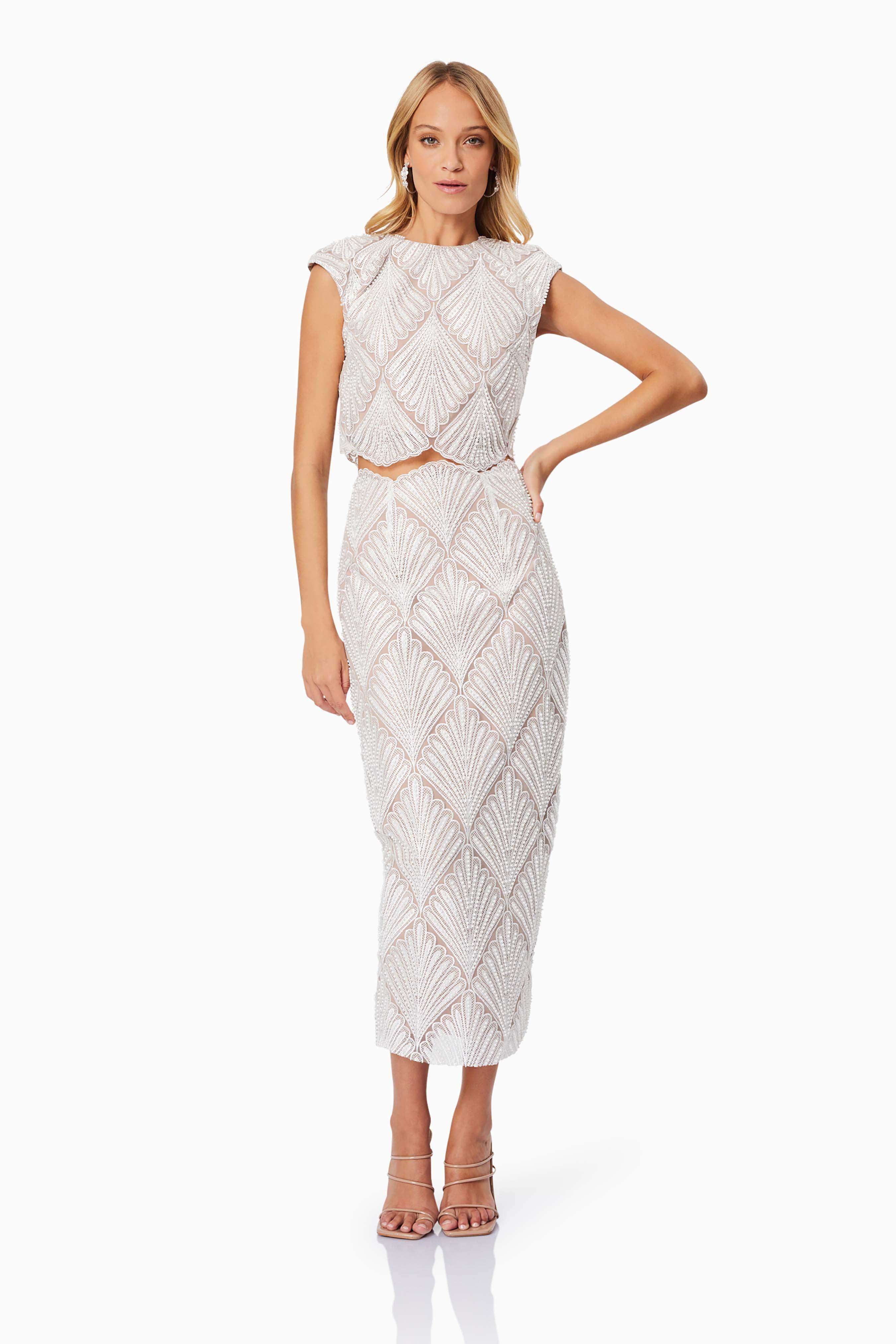 Harper Sequin Two Piece Set In White