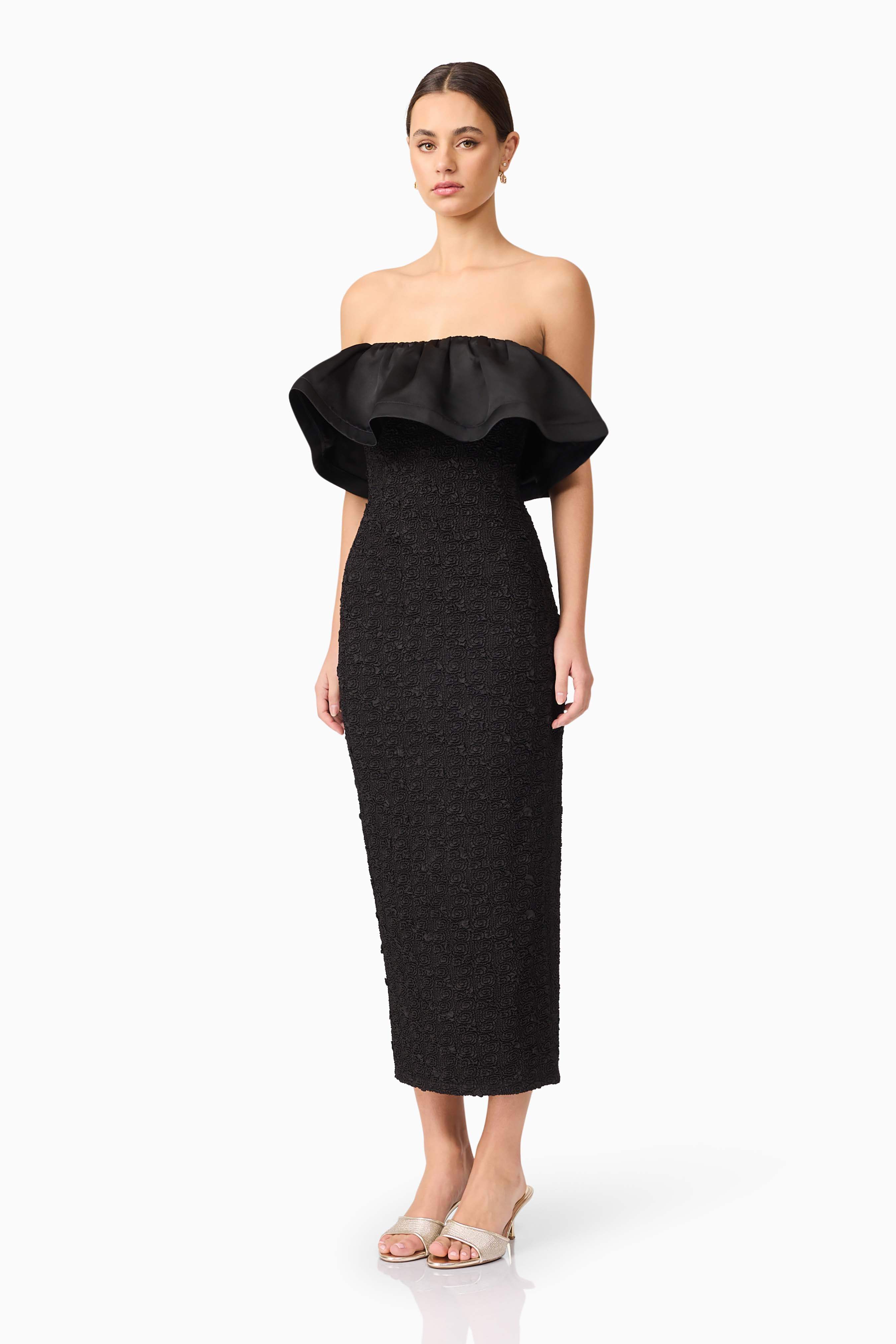 Dandelione Strapless Midi Dress in Black