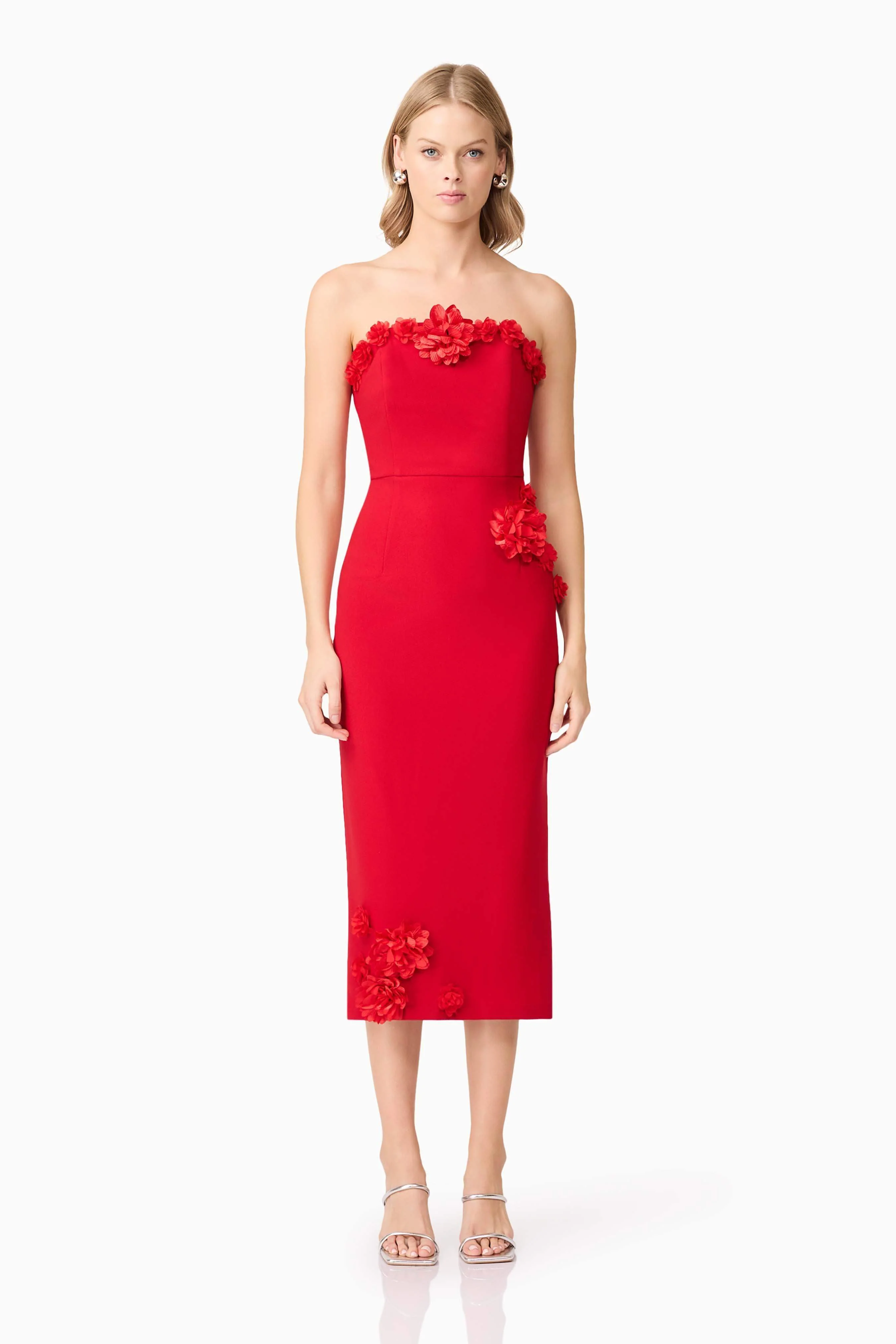 Keahna Floral Midi Dress In Red