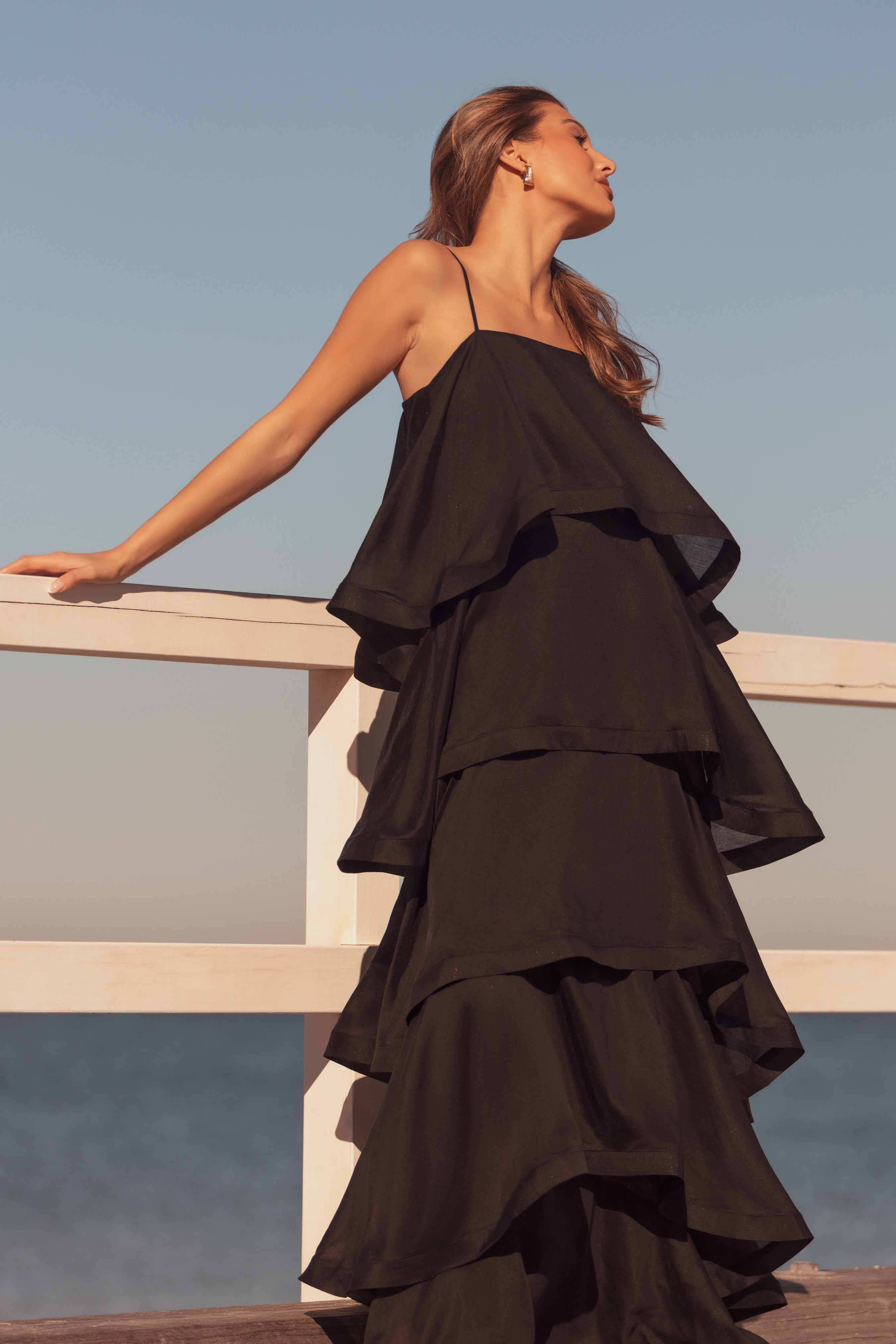 Tilly 5 Tiered Maxi Dress in Black