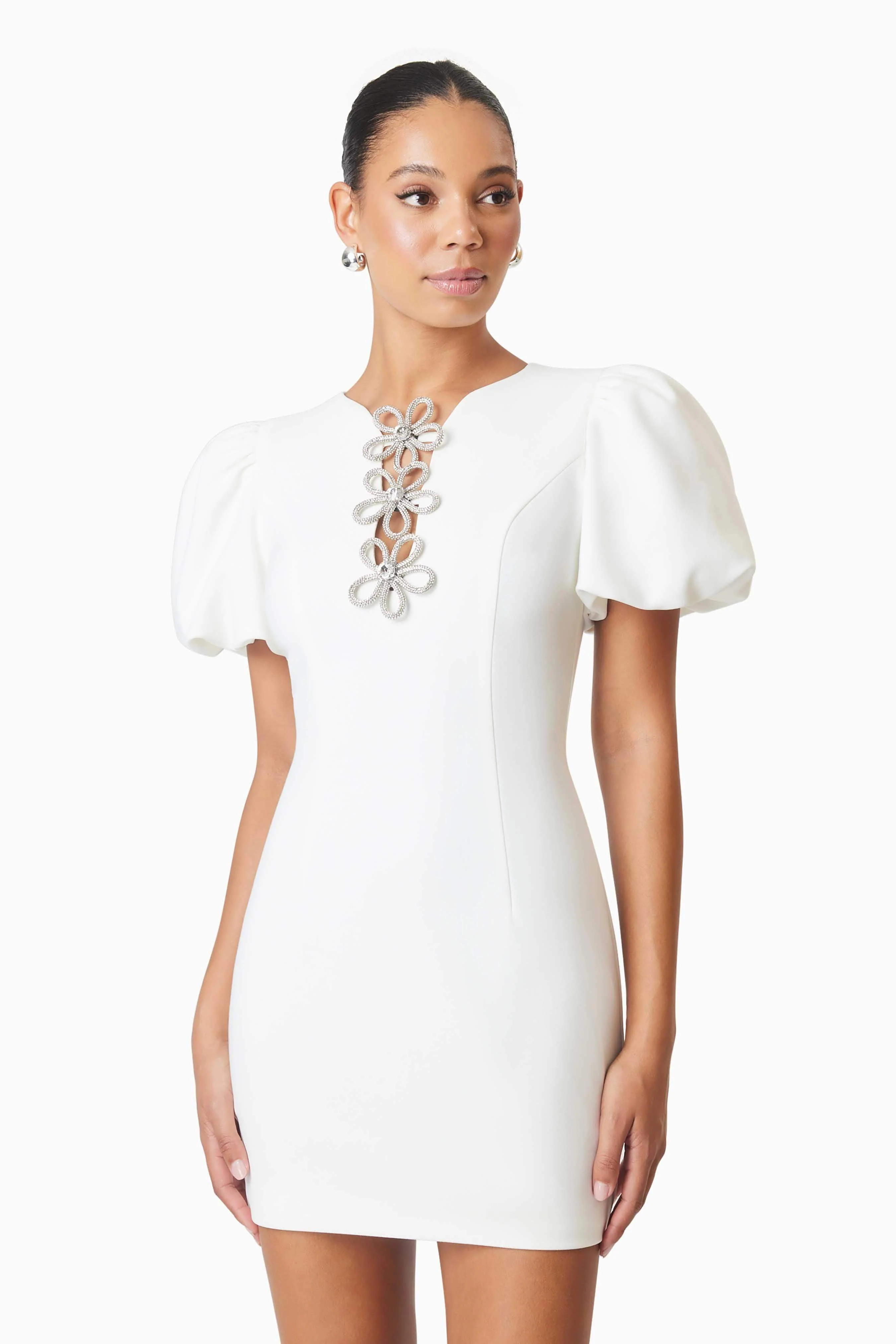 Delia Diamante Mini Dress In White