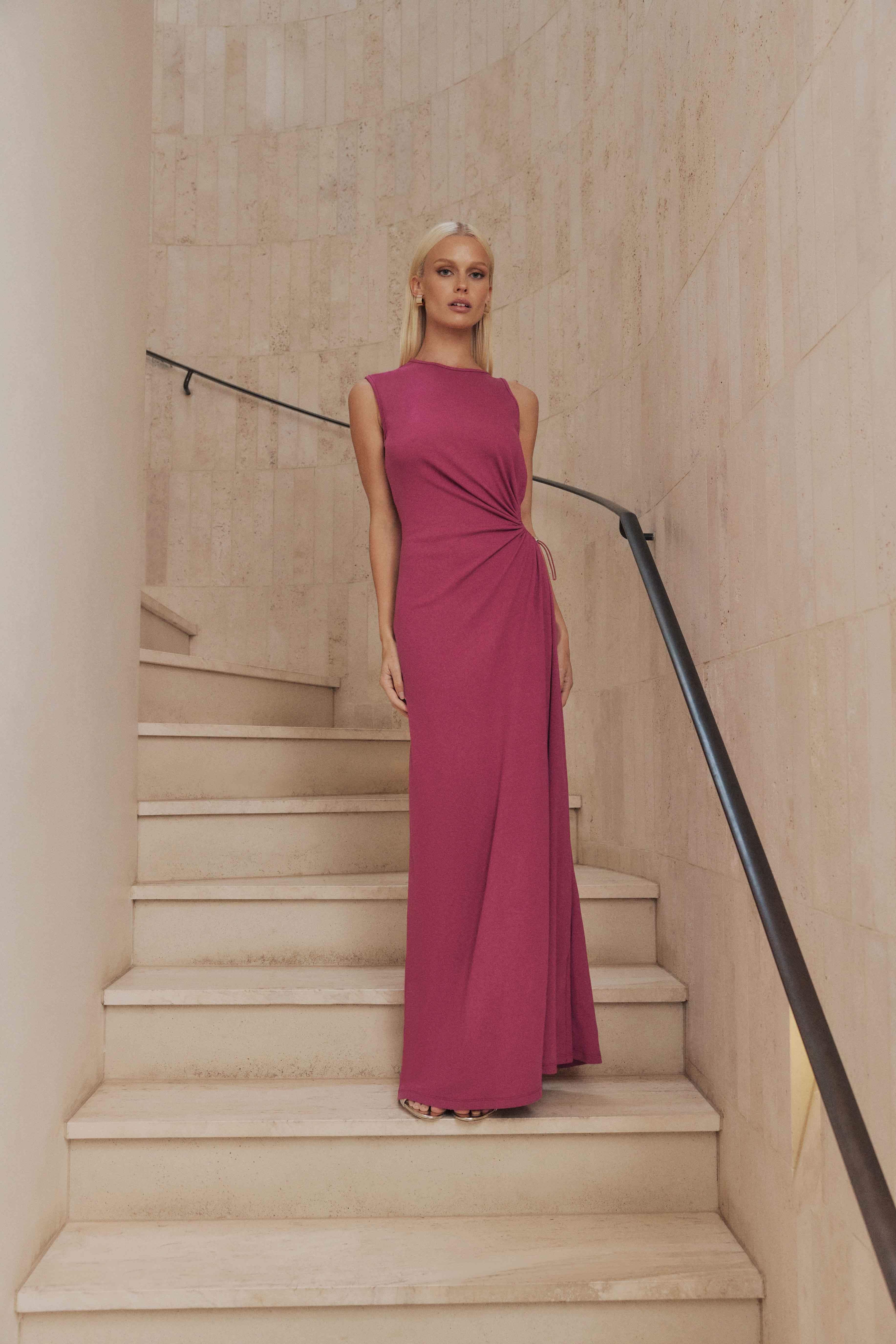 CURAAE Kendall Sleeveless Maxi Dress in Pink