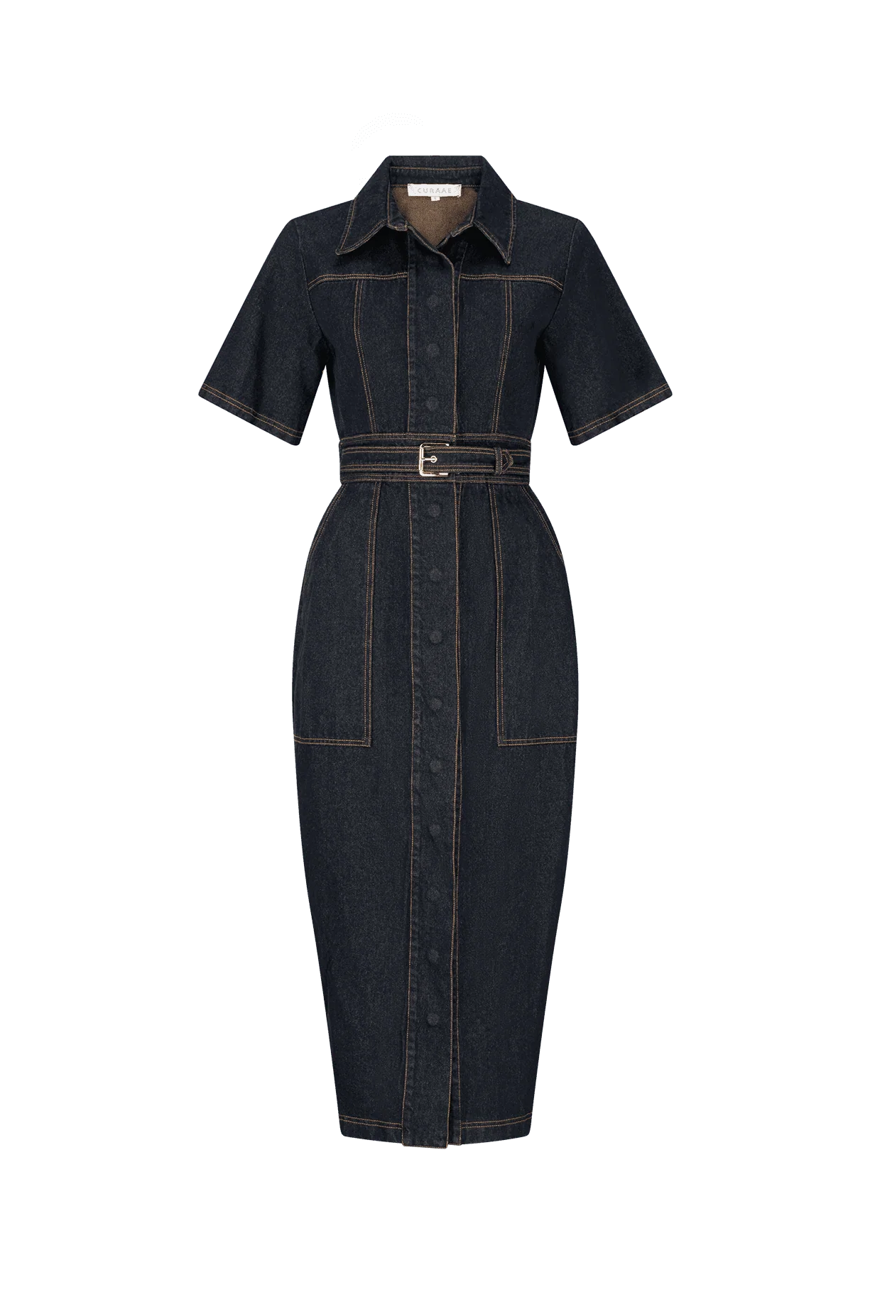 CURAAE Elysia Midi Shirt Belt Denim Dress