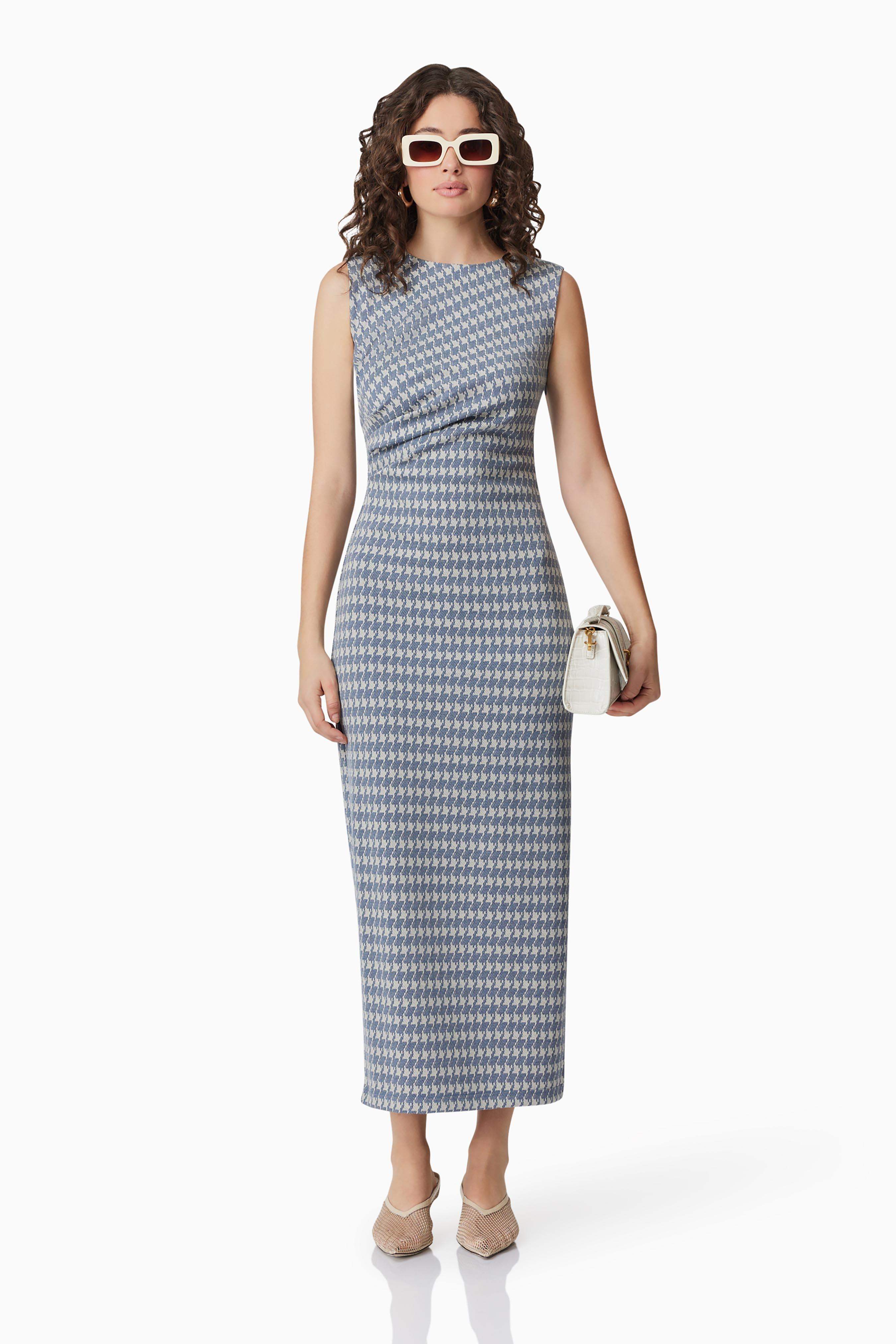 CURAAE Diana Midi Dress In Blue & White