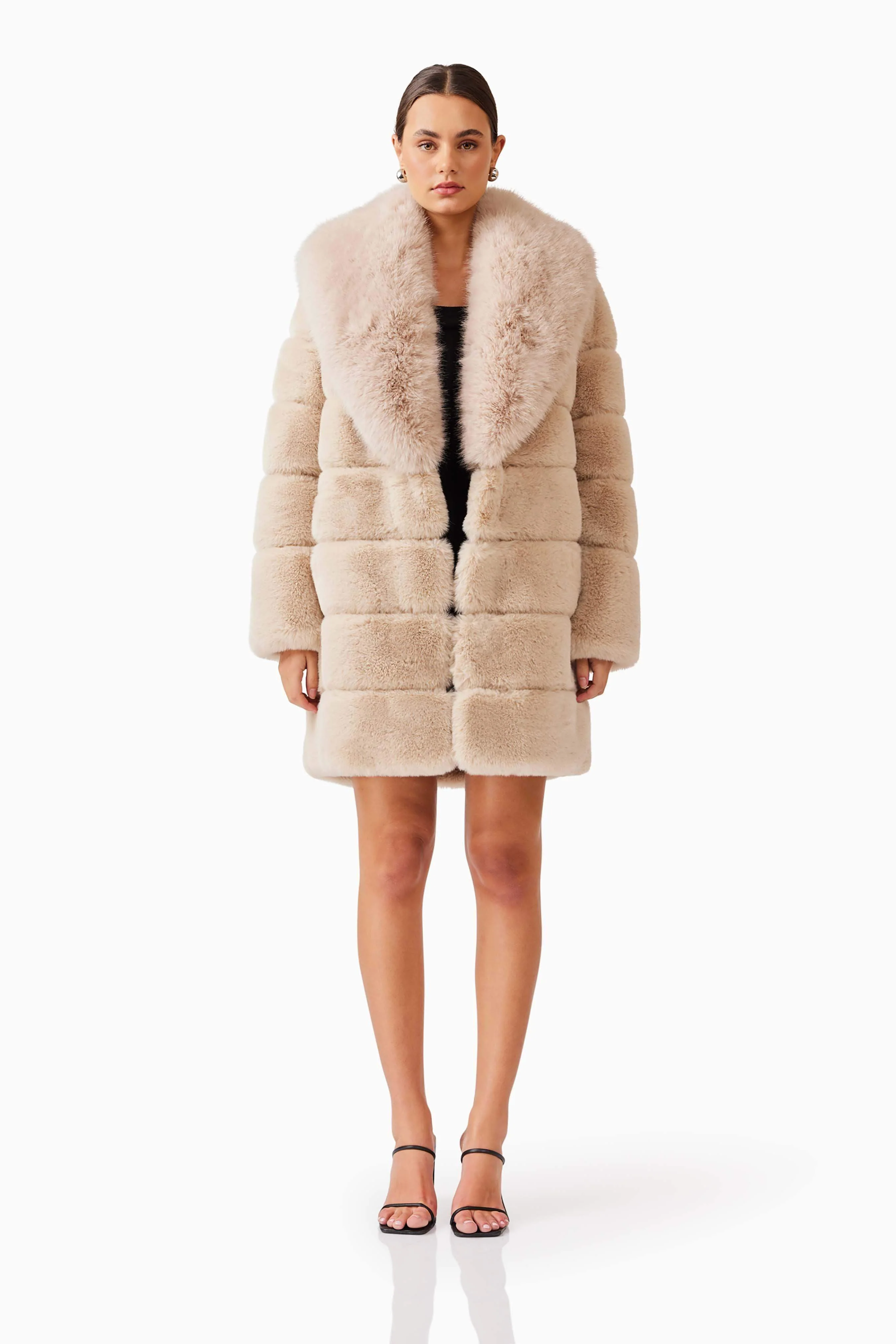Keystone Faux Fur Coat in Beige