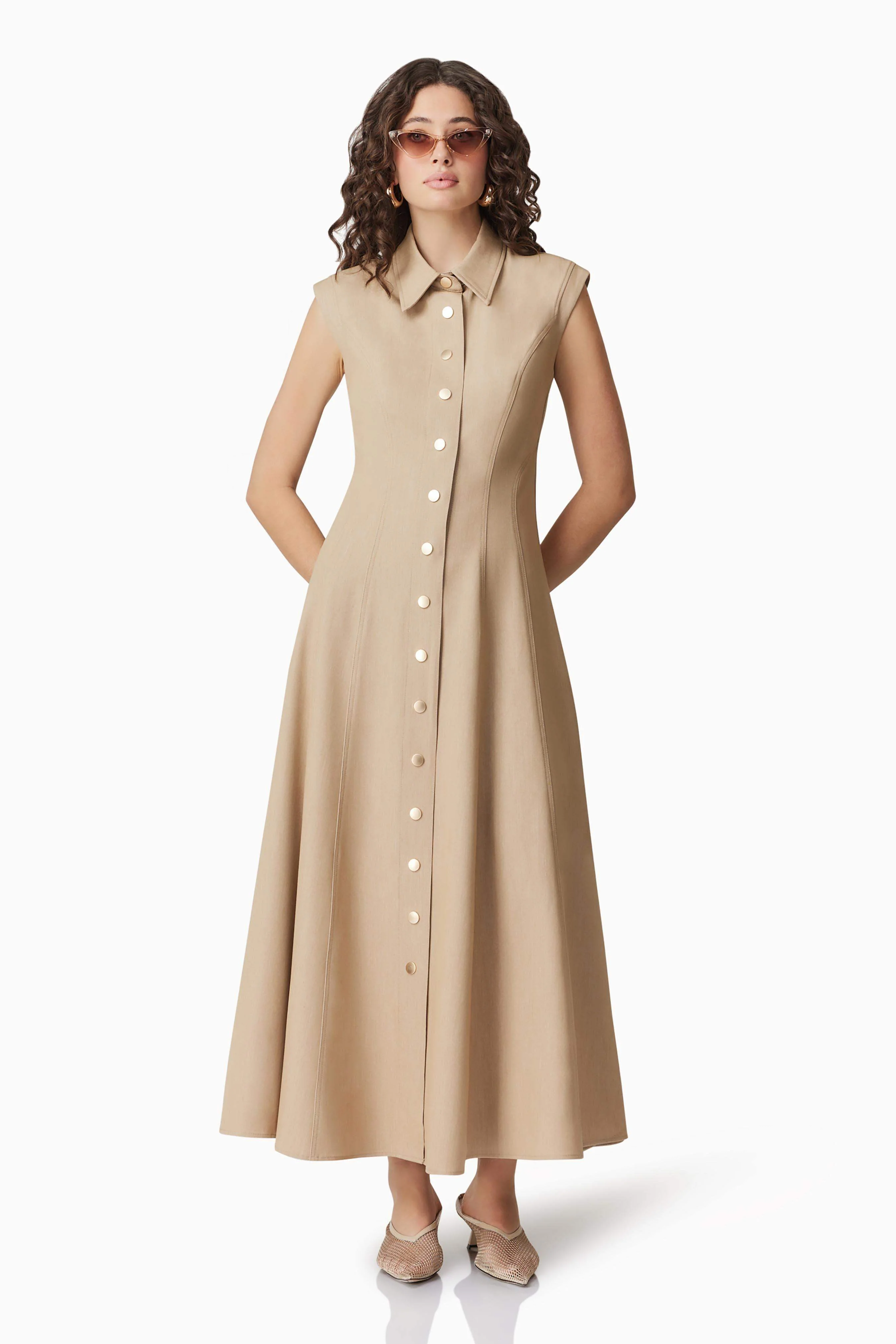 CURAAE Gabriella Midi Dress In Beige