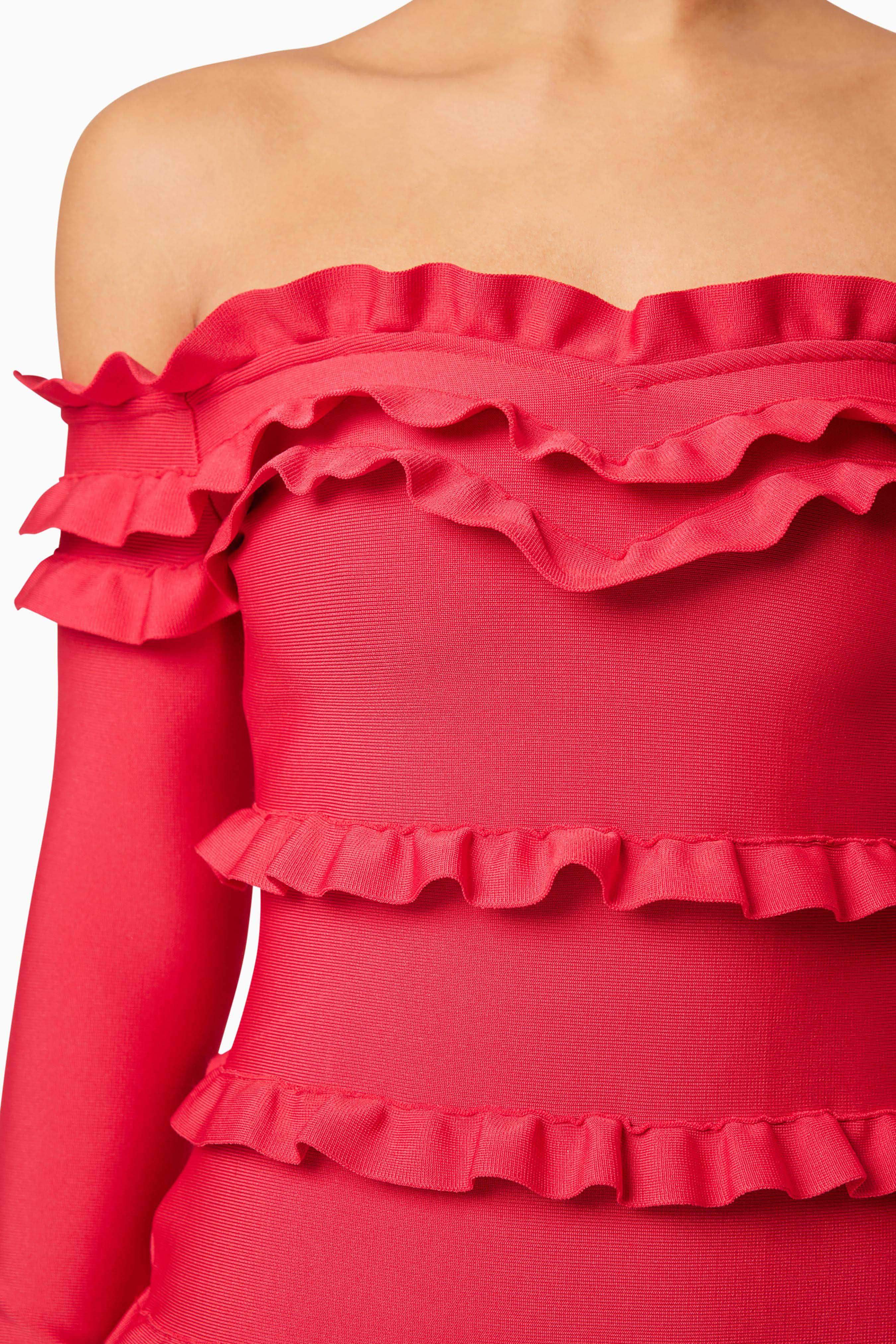 Kimberly Long Sleeve Frill Mini Dress in Red