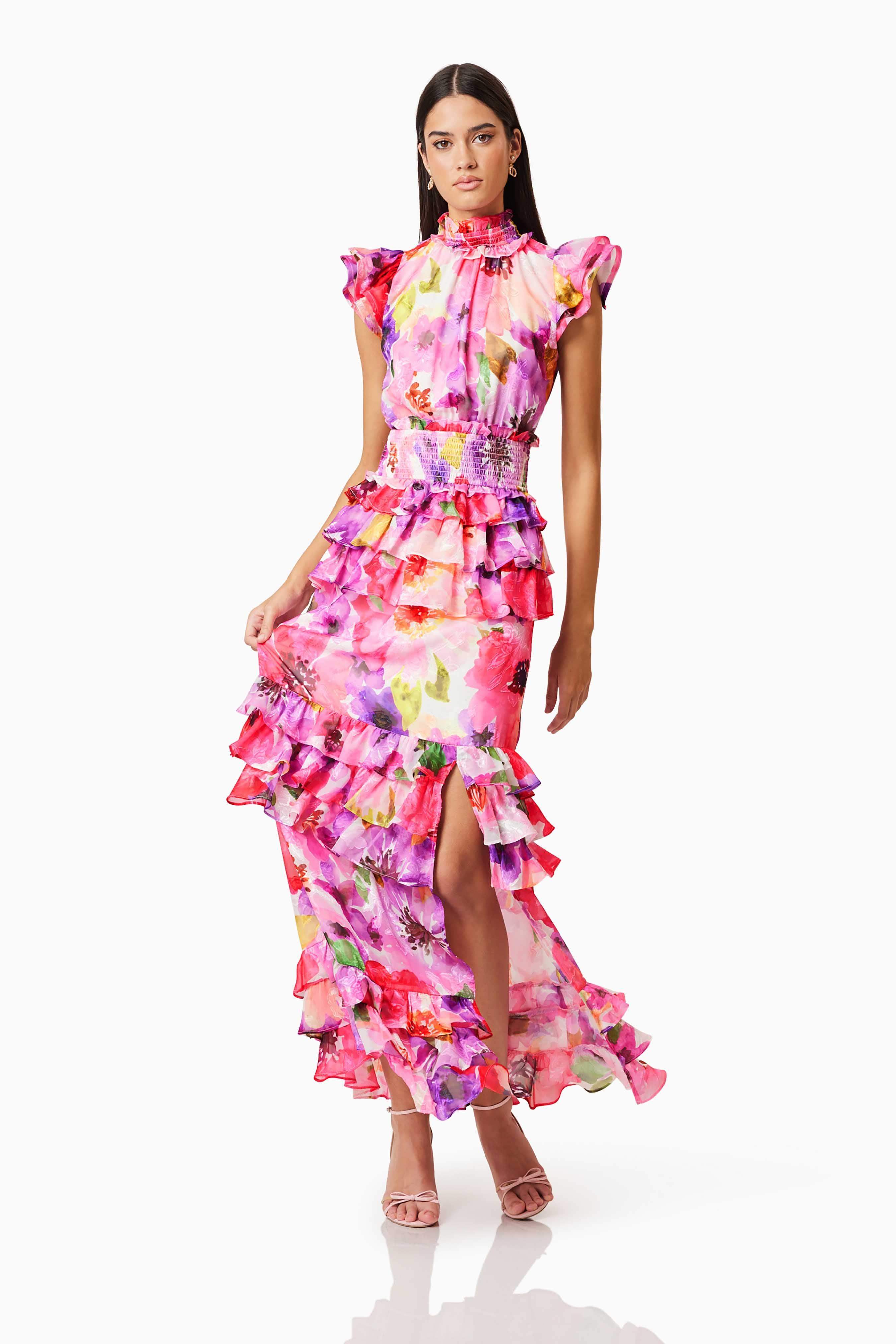 Darra Ruffled Maxi Dress In Floral