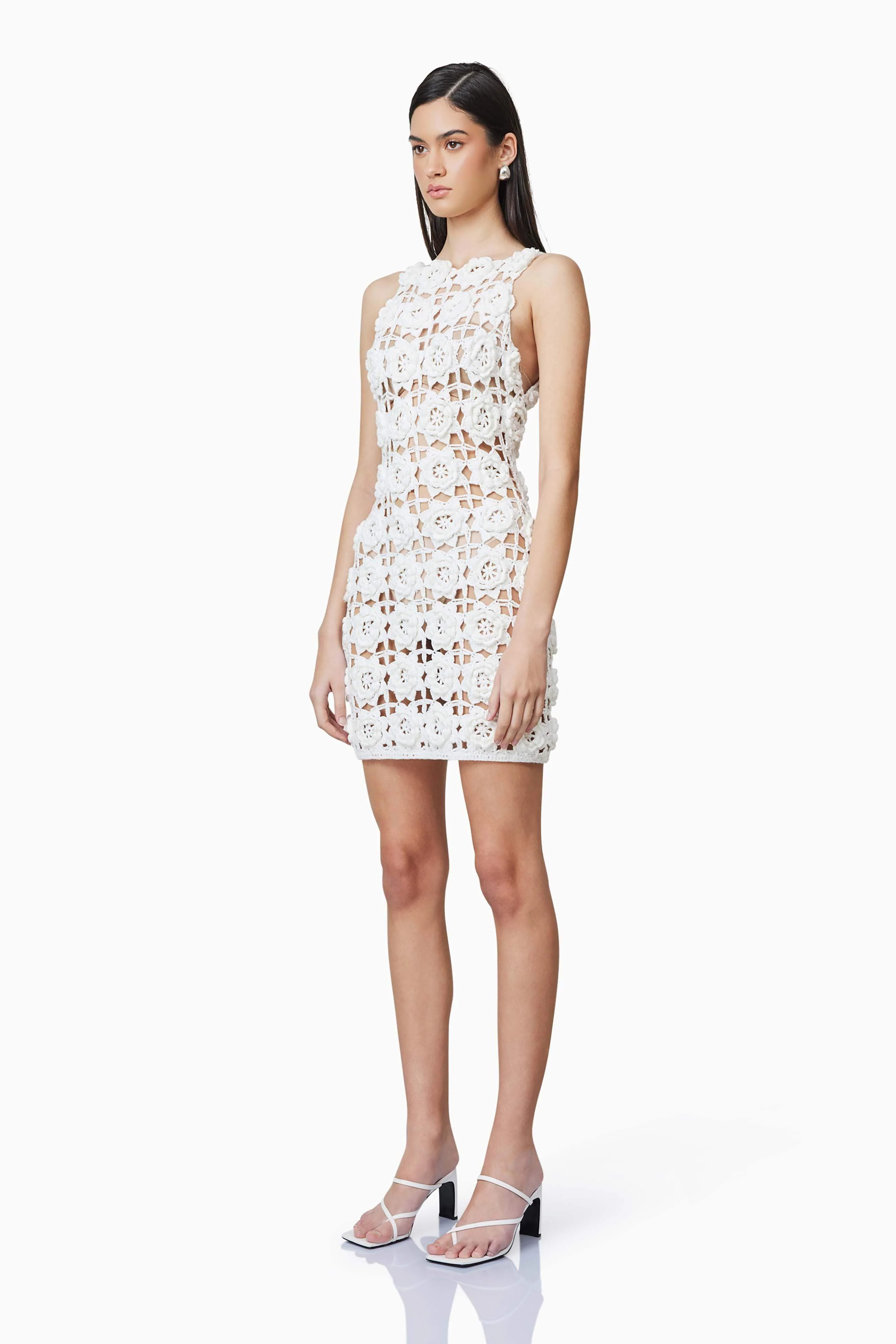 Elise Crochet Mini Dress in White