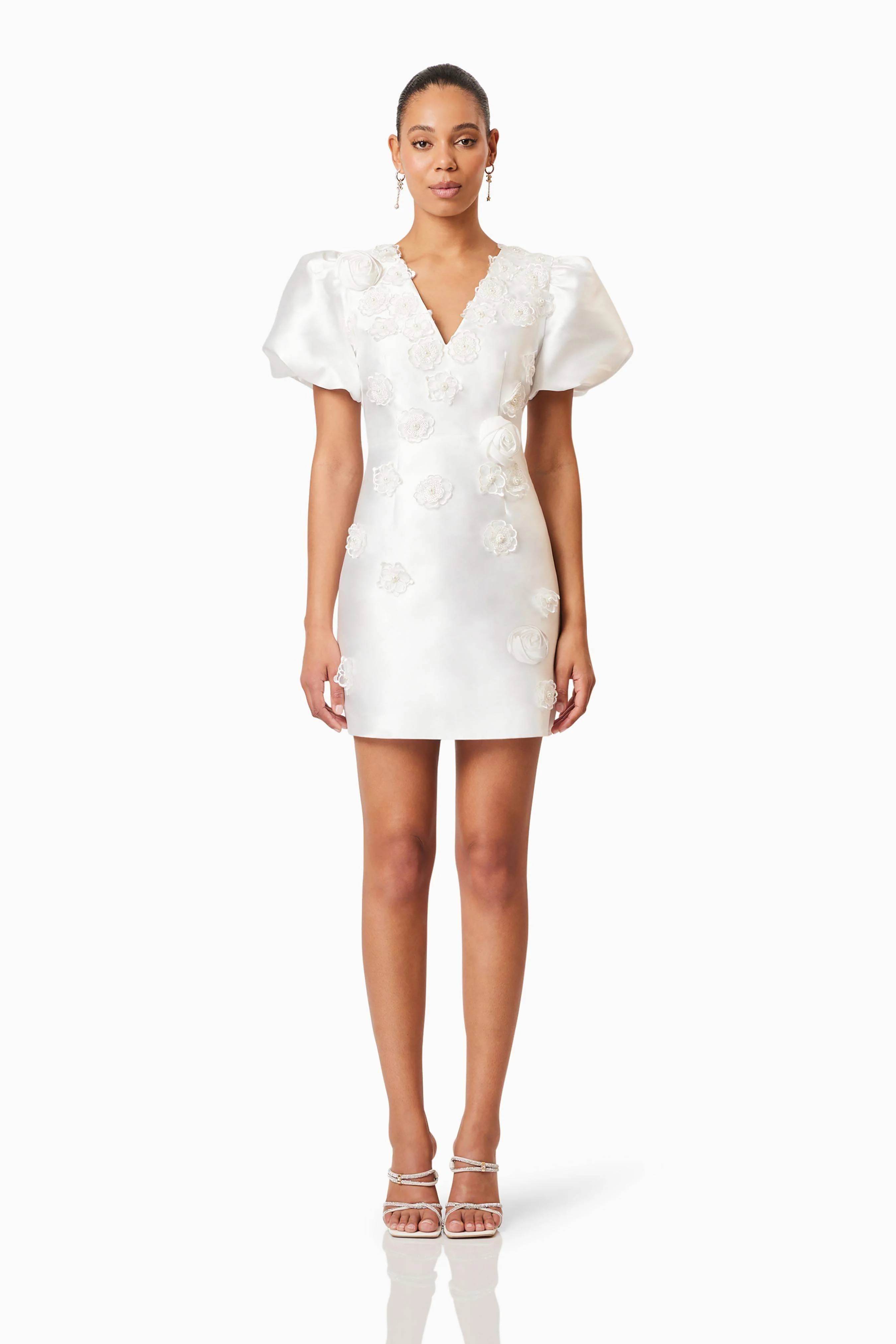 Oleander Mini Puff Sleeve Dress In White