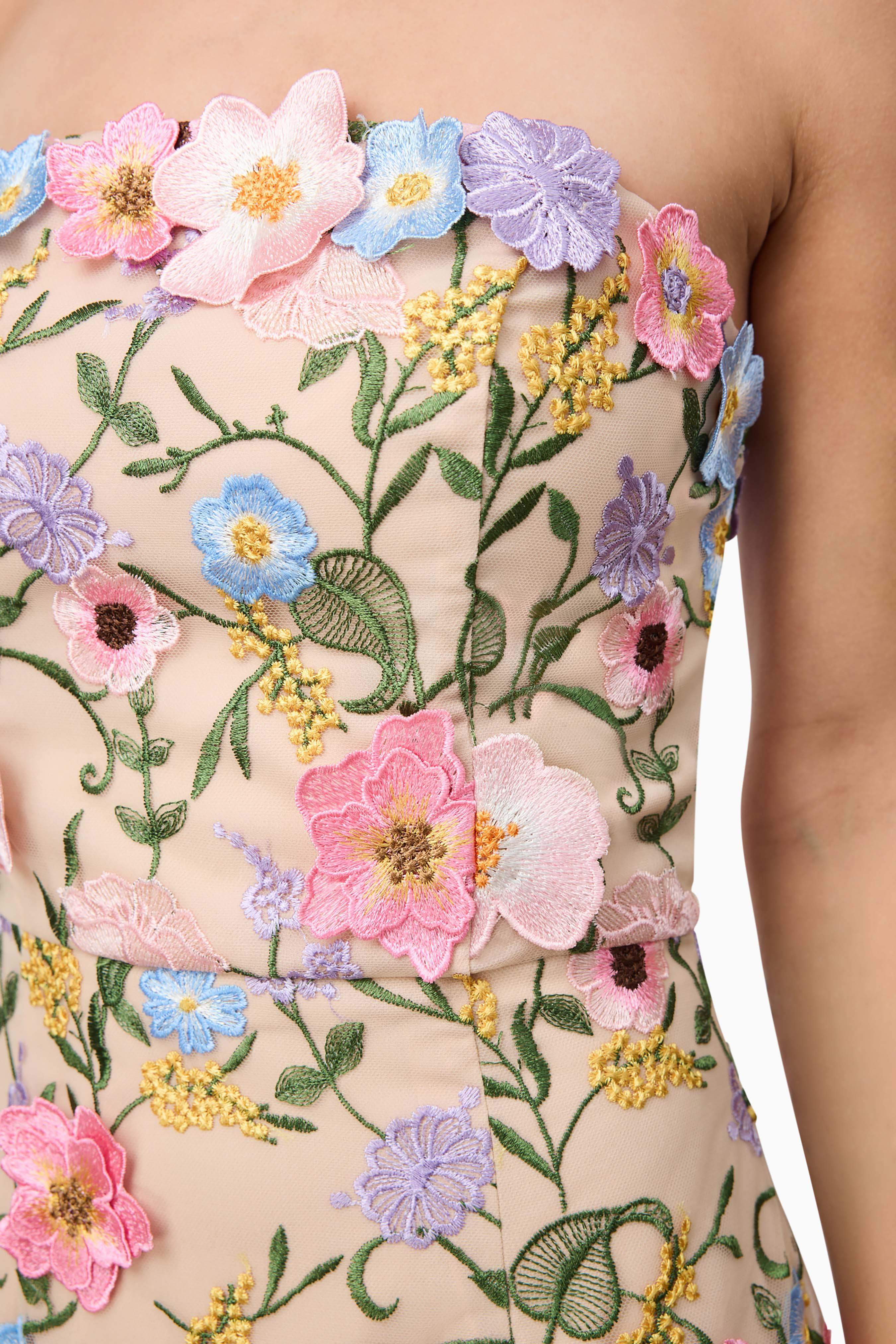 Helena Strapless Midi Dress In Floral