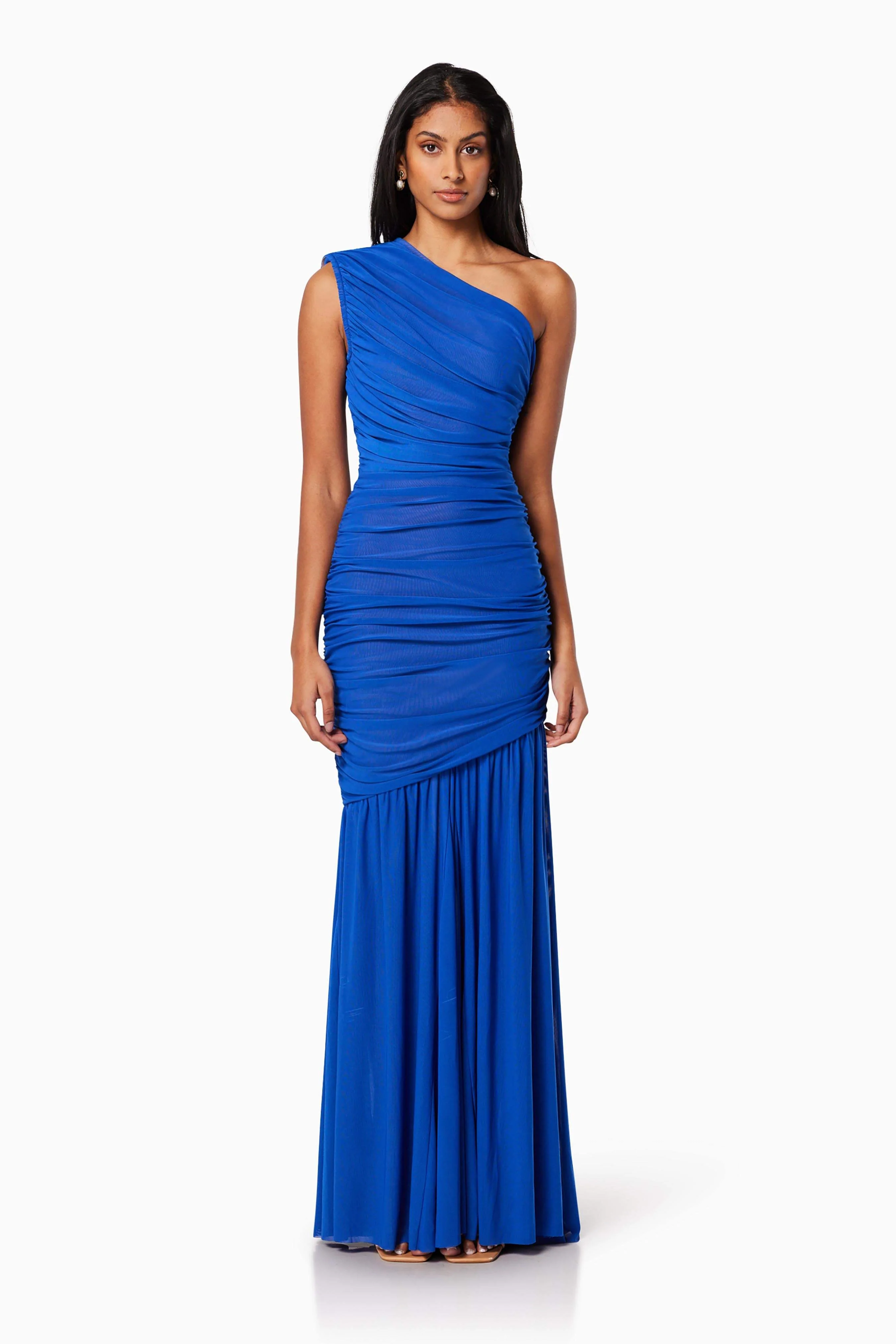 Vienna Fitted Maxi Gown In Blue