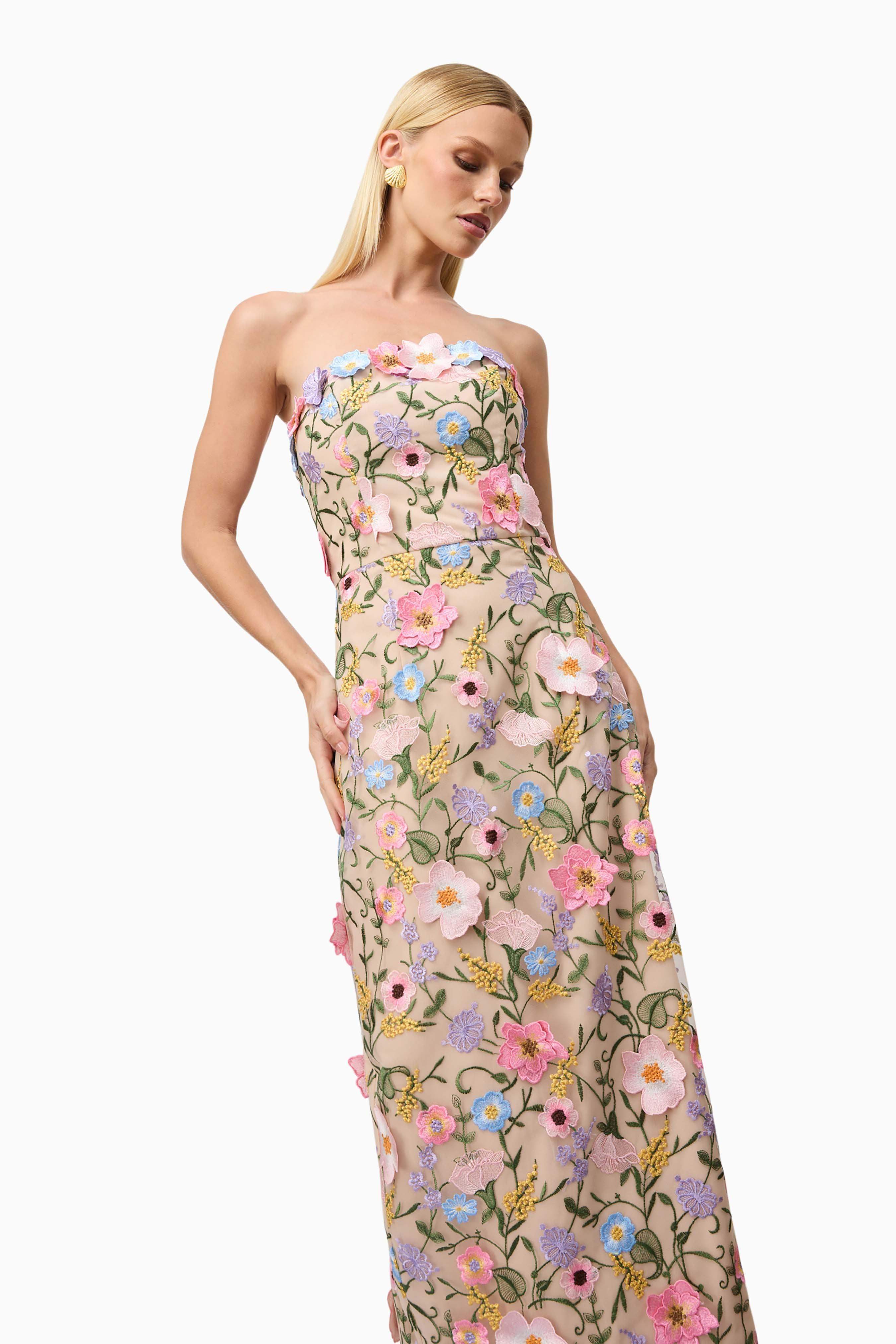 Helena Strapless Midi Dress In Floral