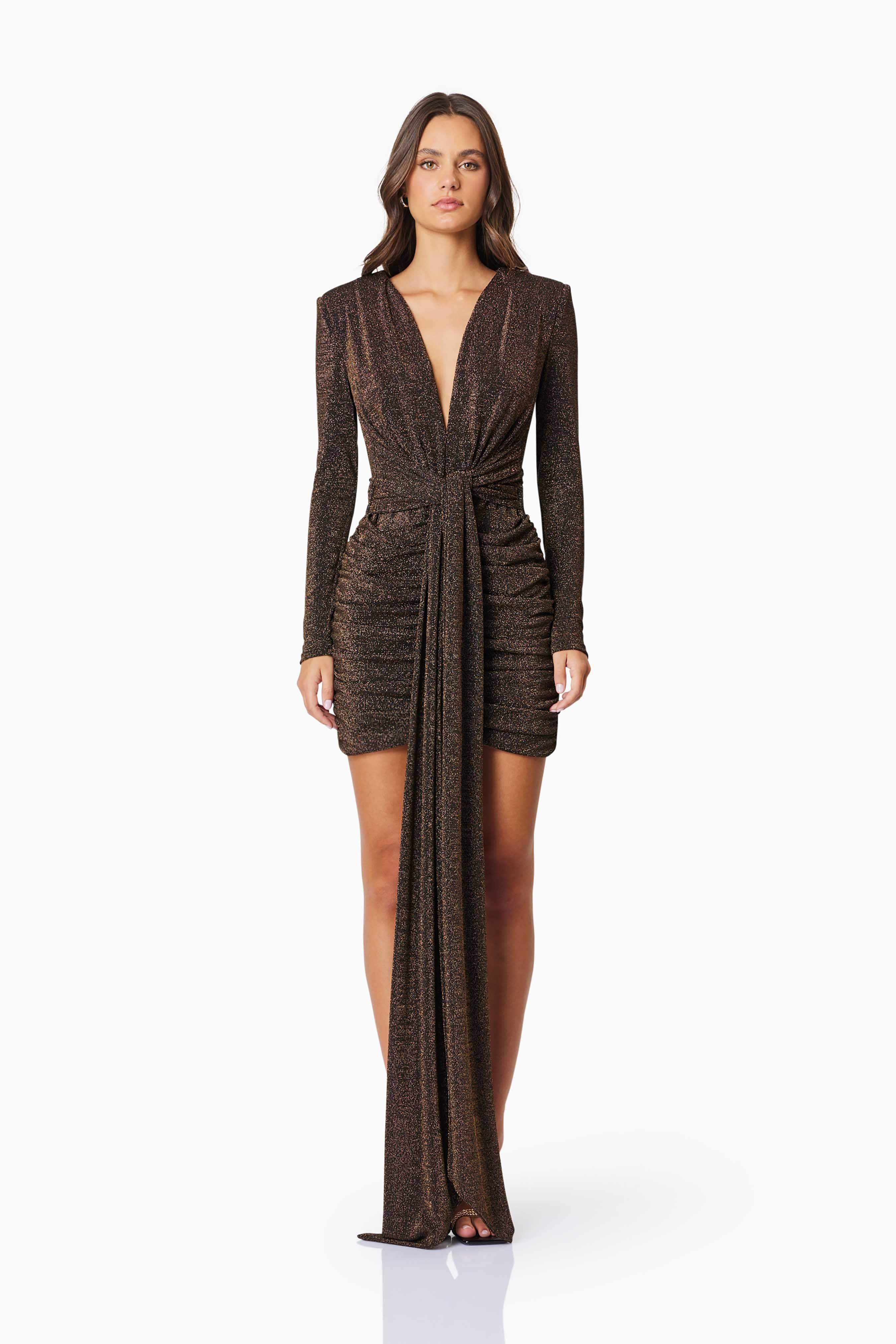 Nalani Long Sleeve Mini Dress In Black & Gold