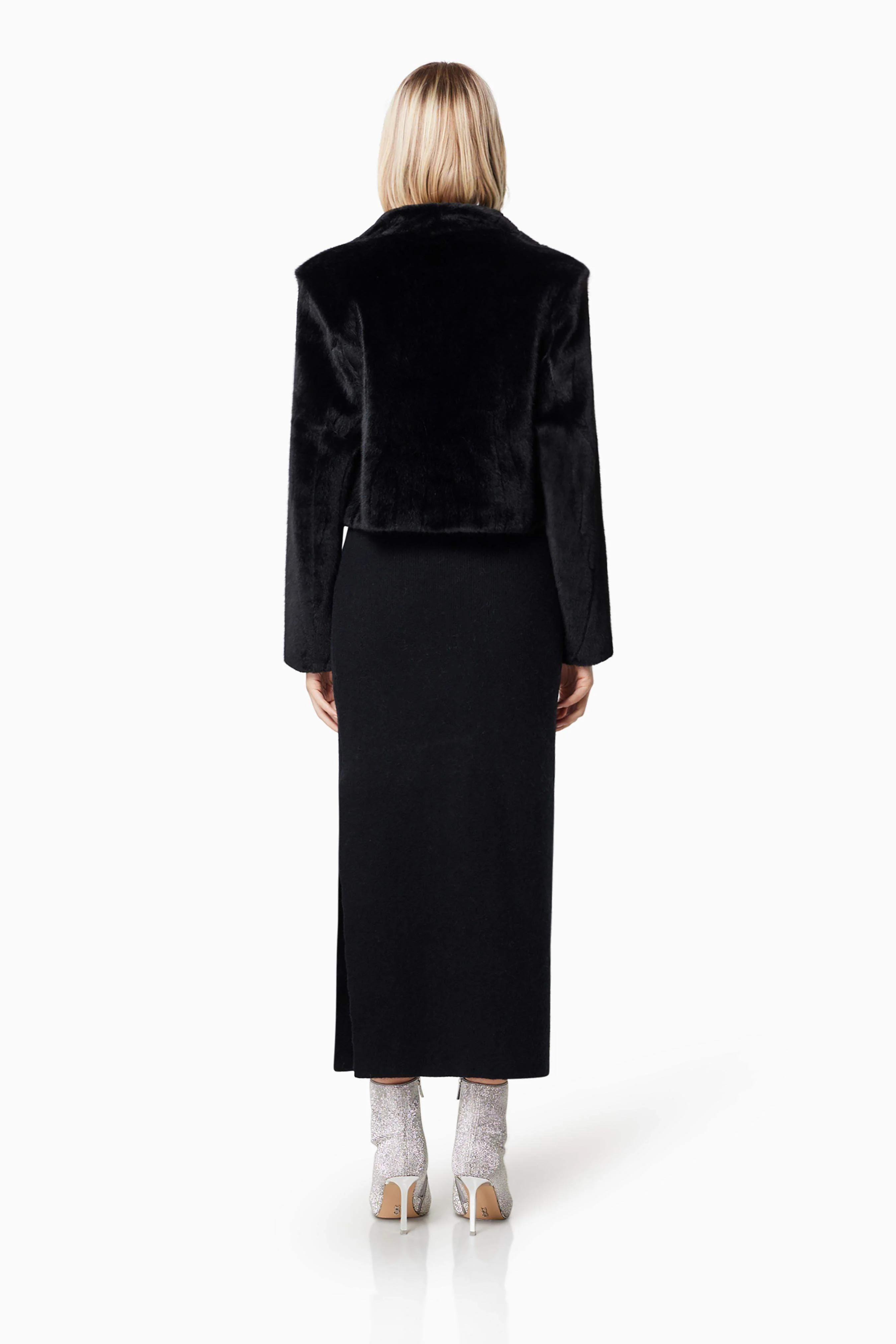 Fernie Faux Fur Cropped Jacket In Black