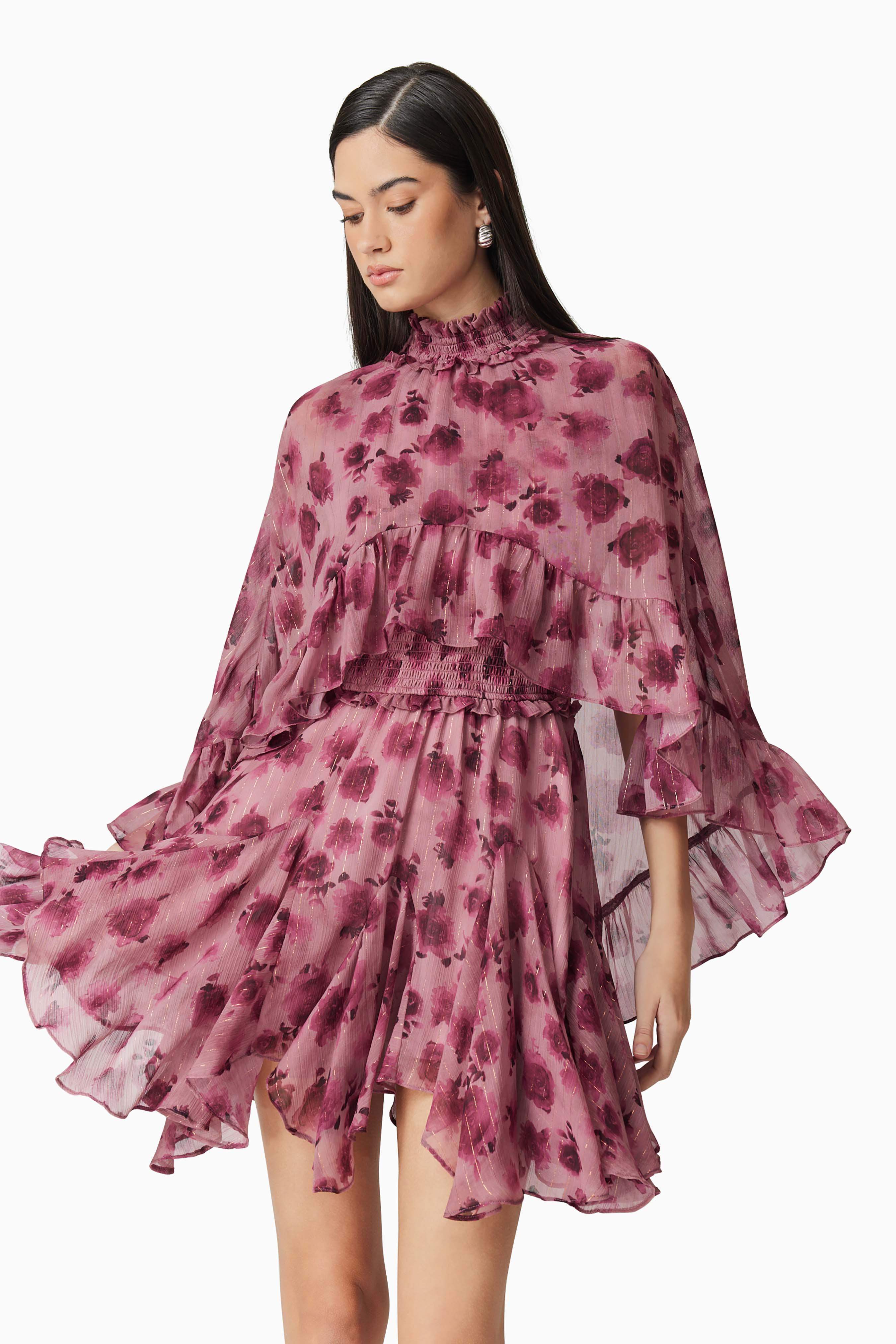 Monica Cape Mini Dress in purple