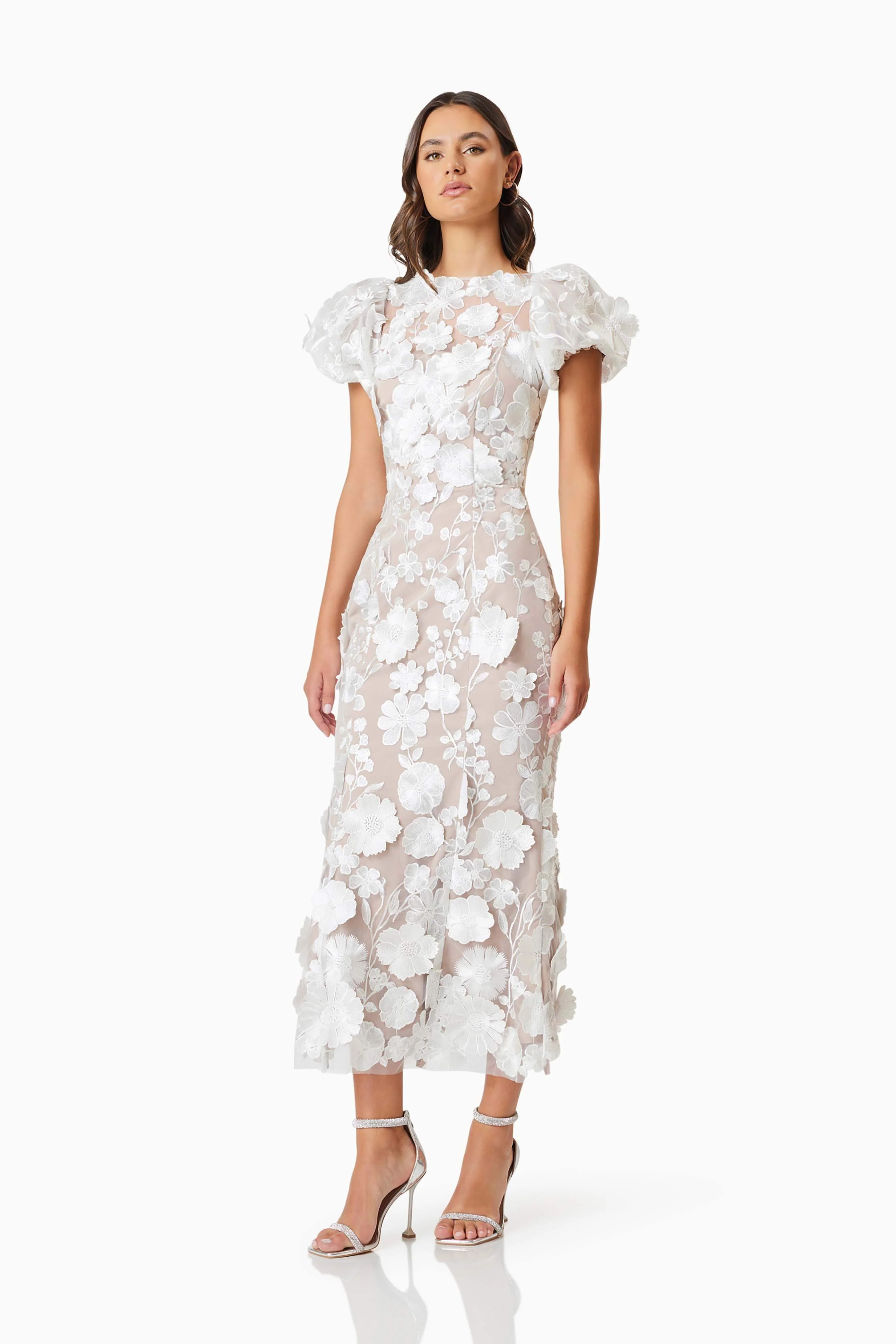 Astraea 3D Lace Maxi Dress In White