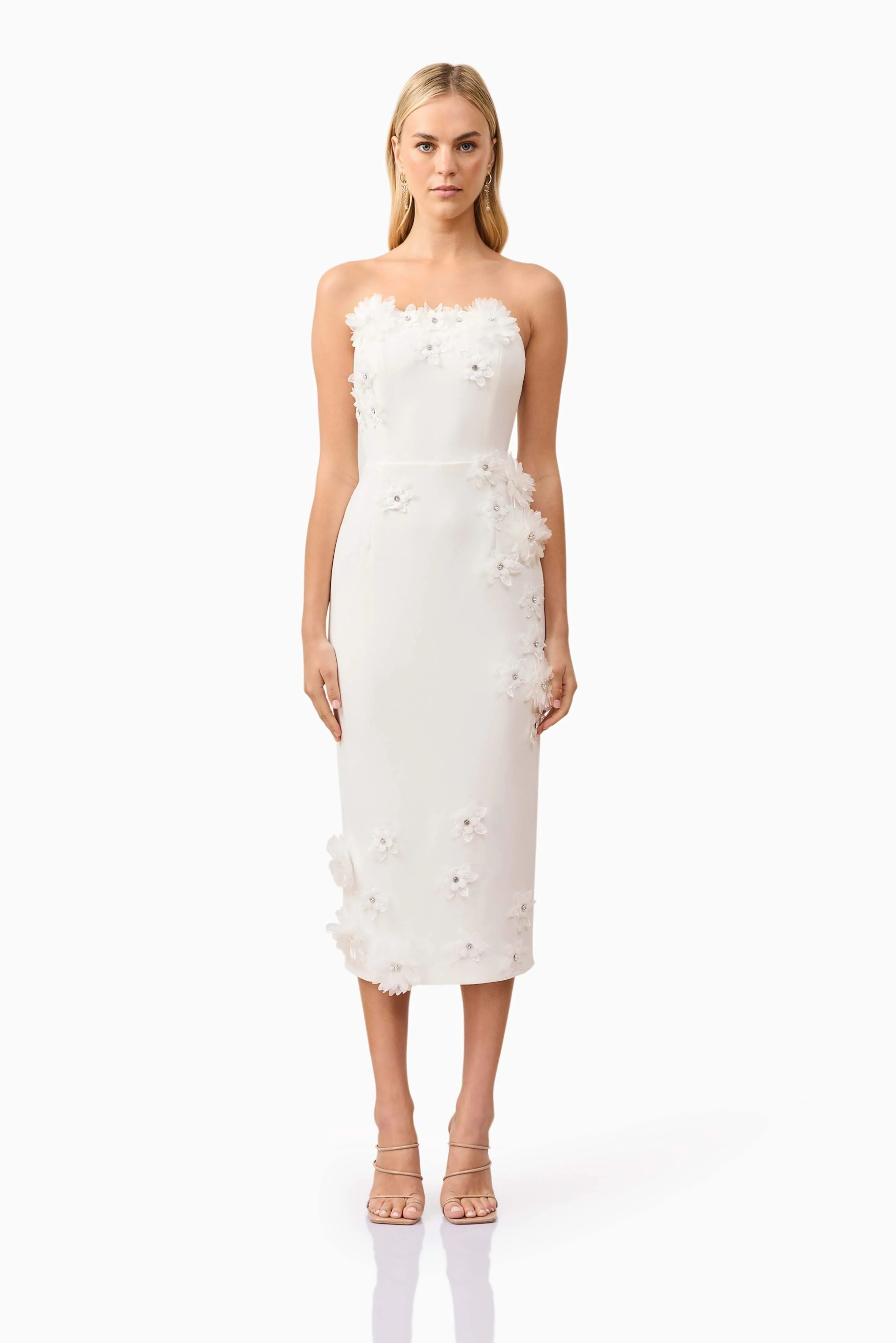 Kiara Strapless Midi Dress in White