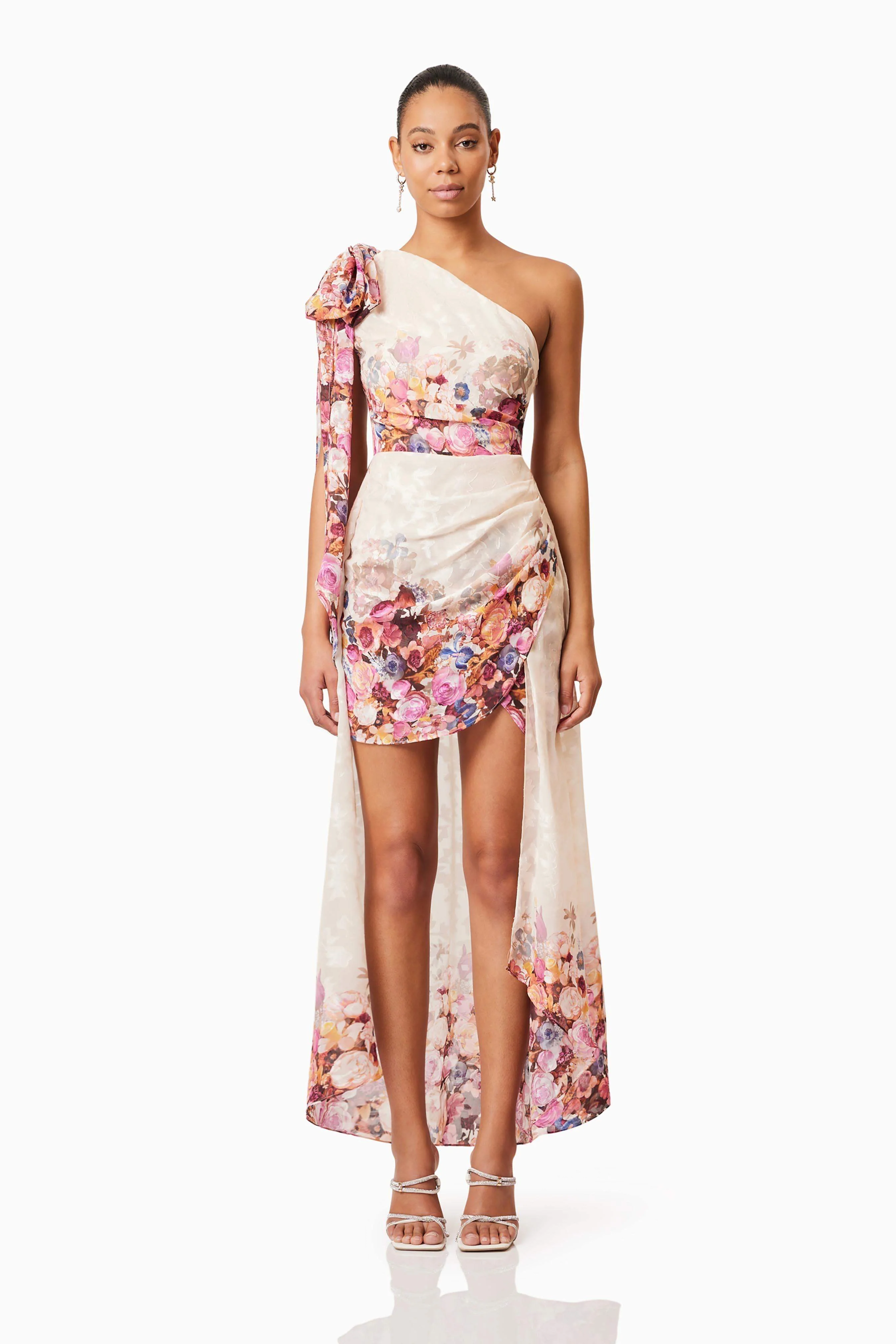 Perla Hilo One Shoulder Gown in Floral