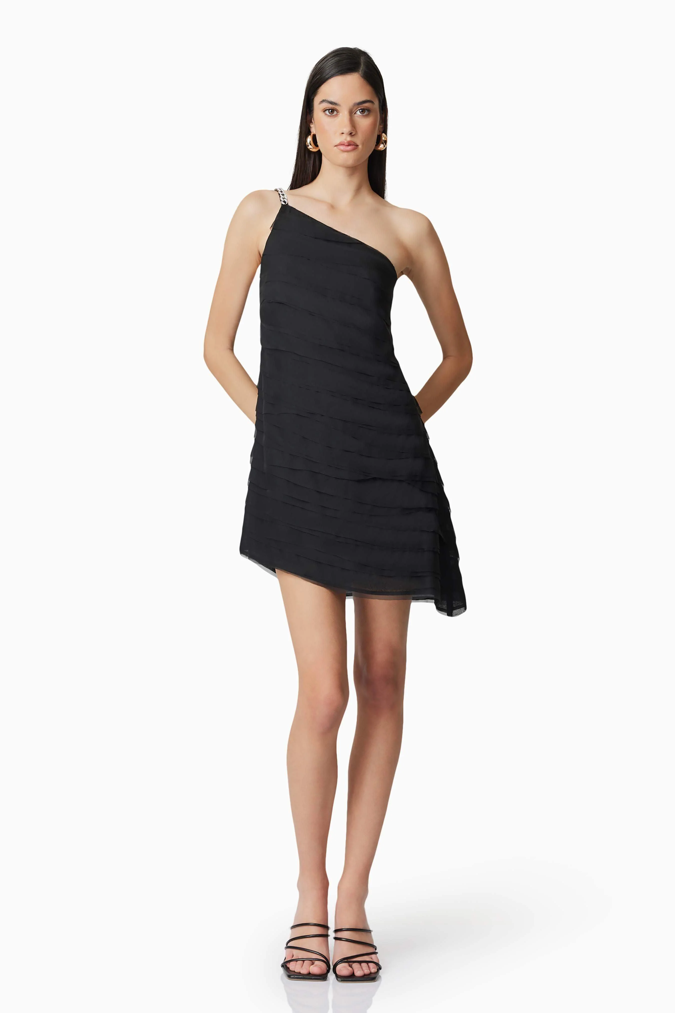 Eira One Shoulder Mini Dress in Black