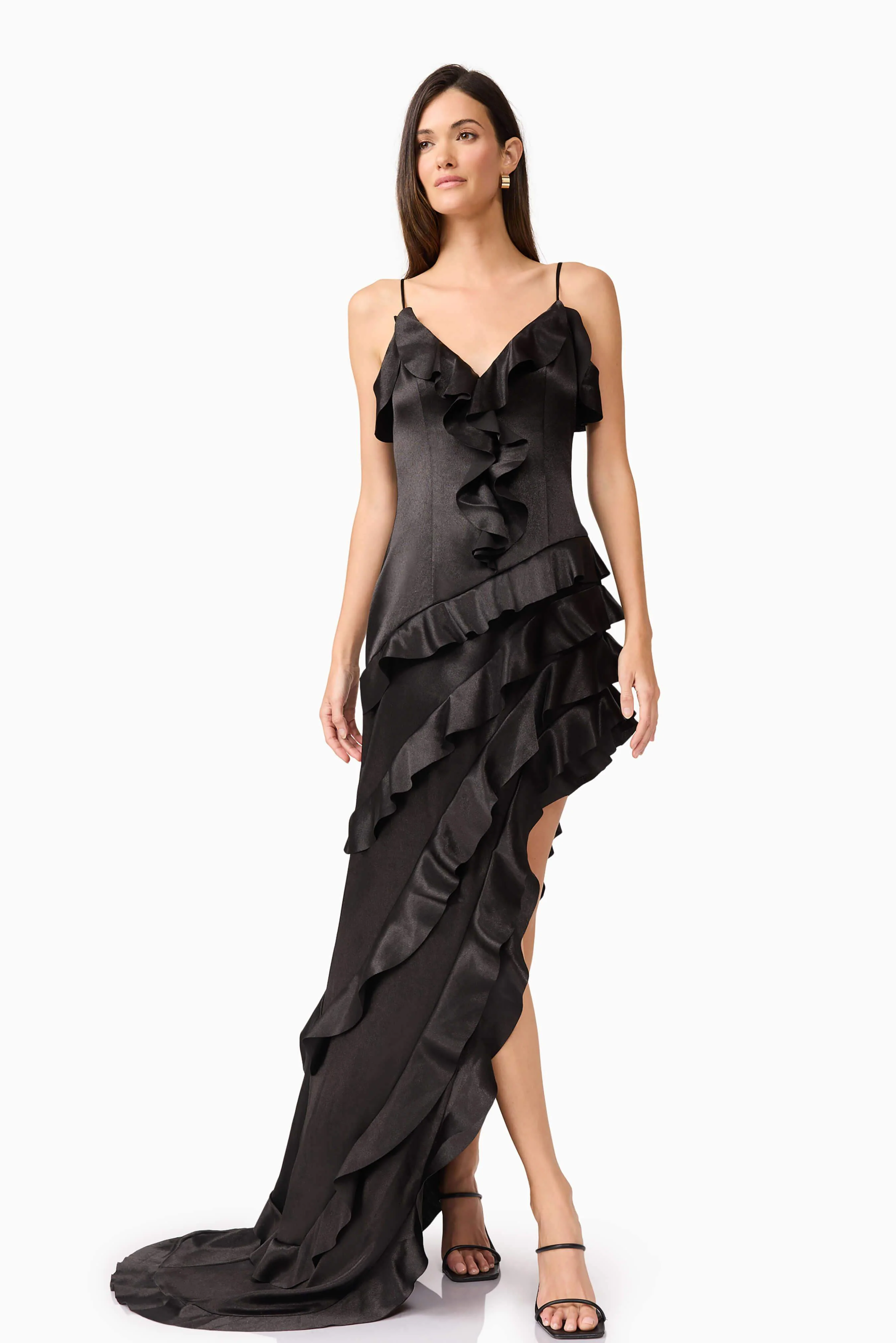 Kyla Asymmetrical Maxi Dress In Black