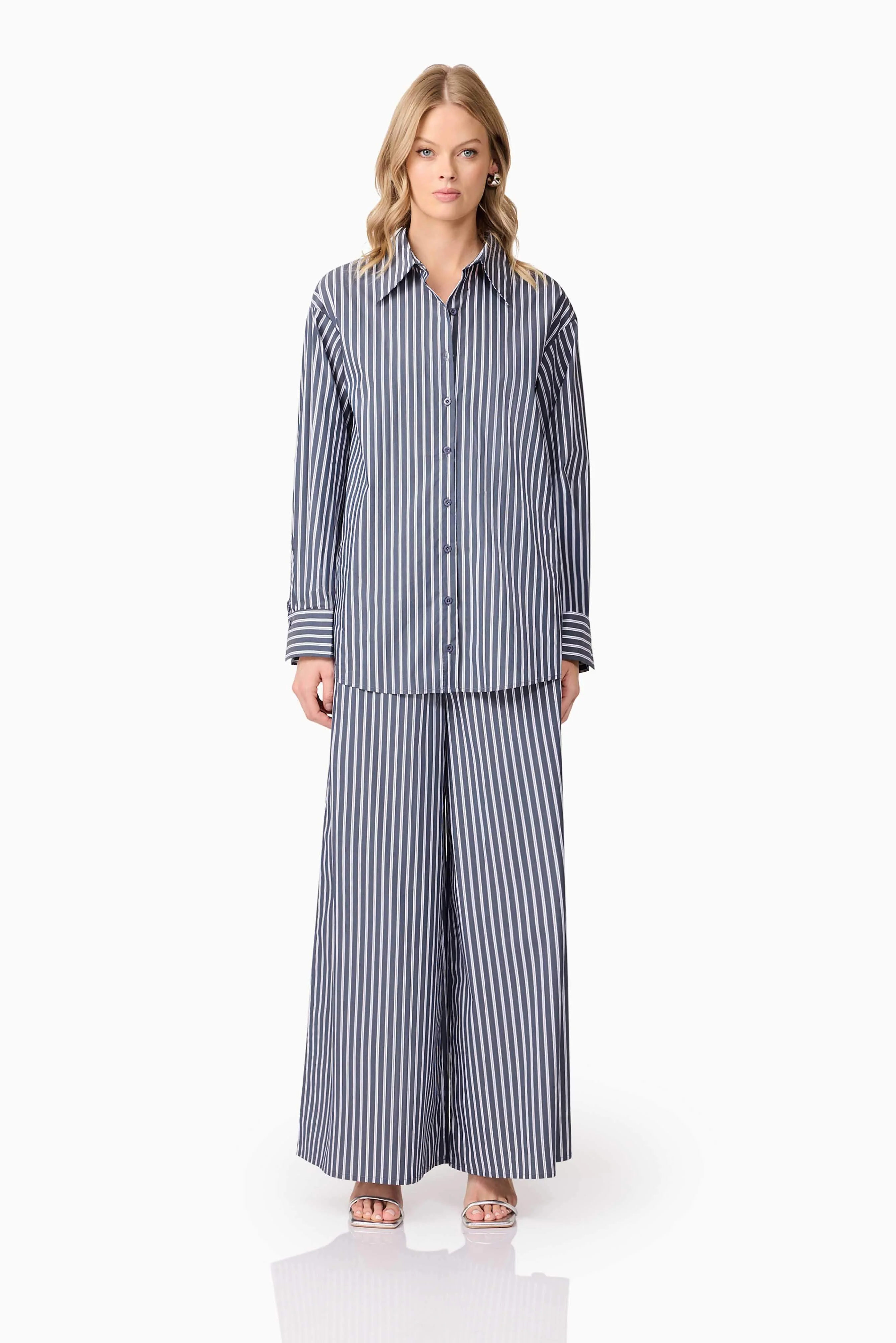 CURAAE Marcy Wide Leg Pants in Navy Stripe