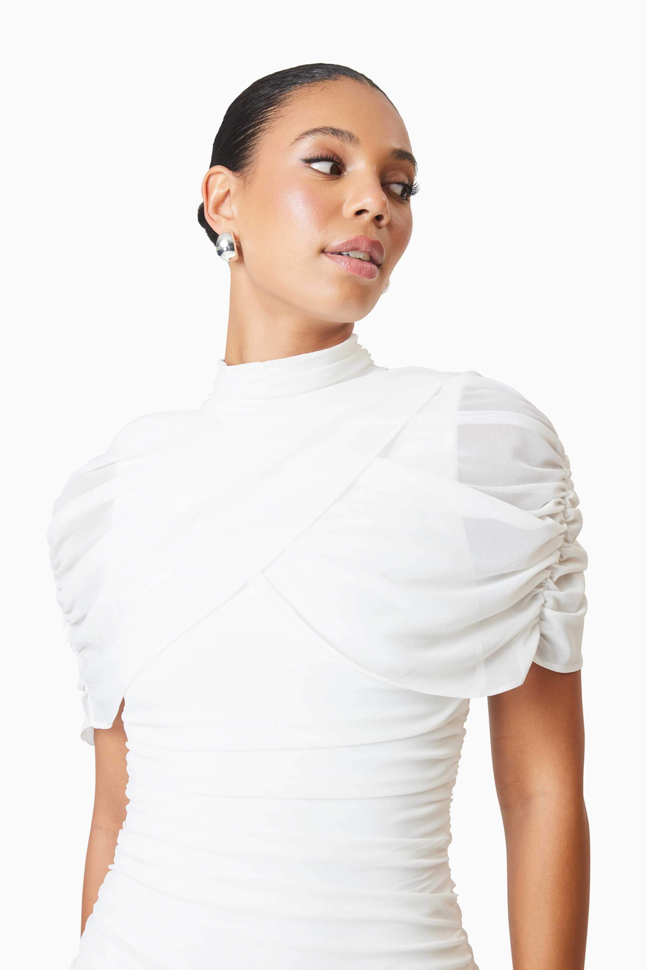 Phoebe Mesh Overlay Mini Dress In White