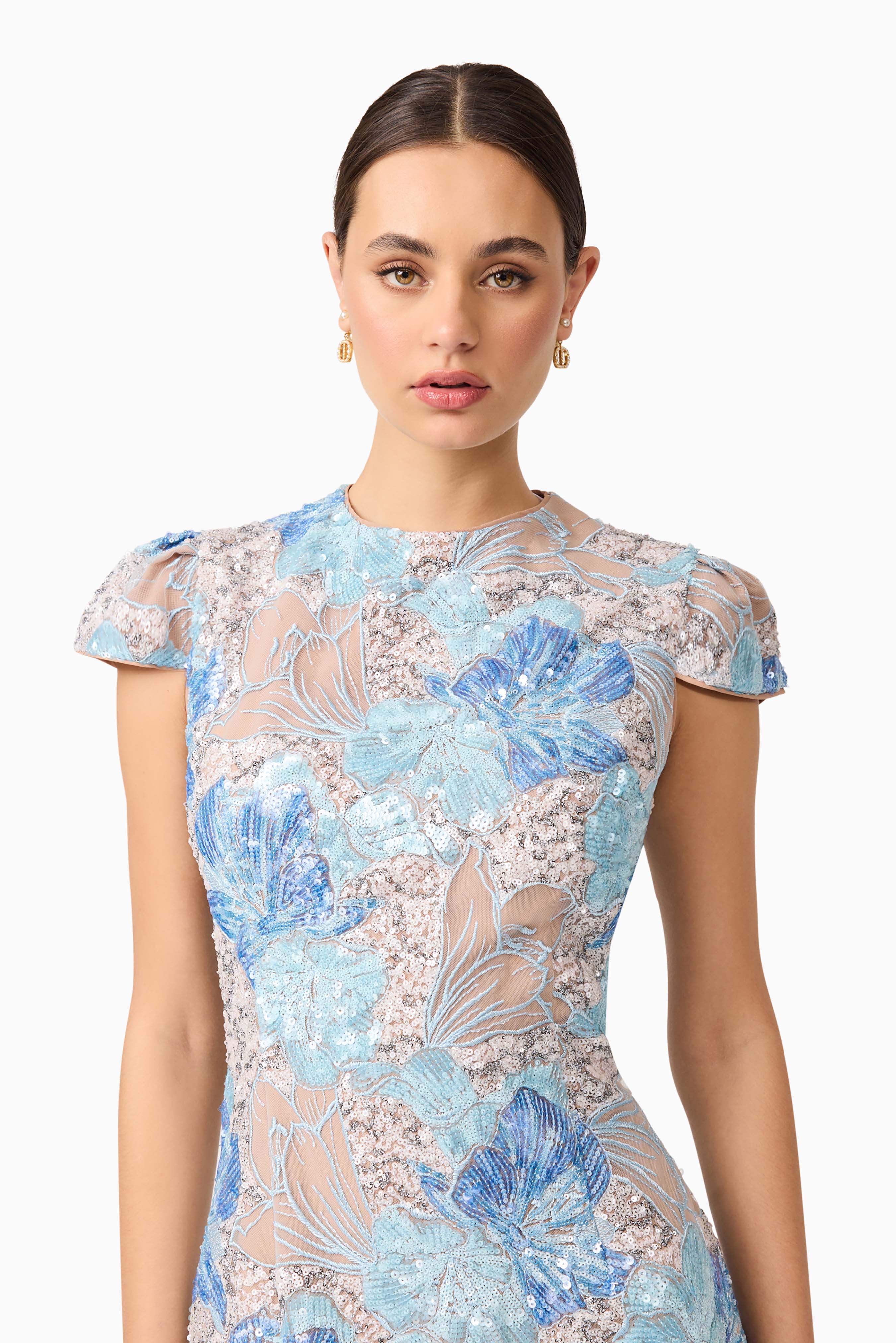 Leonie Sequin Midi Dress in Blue