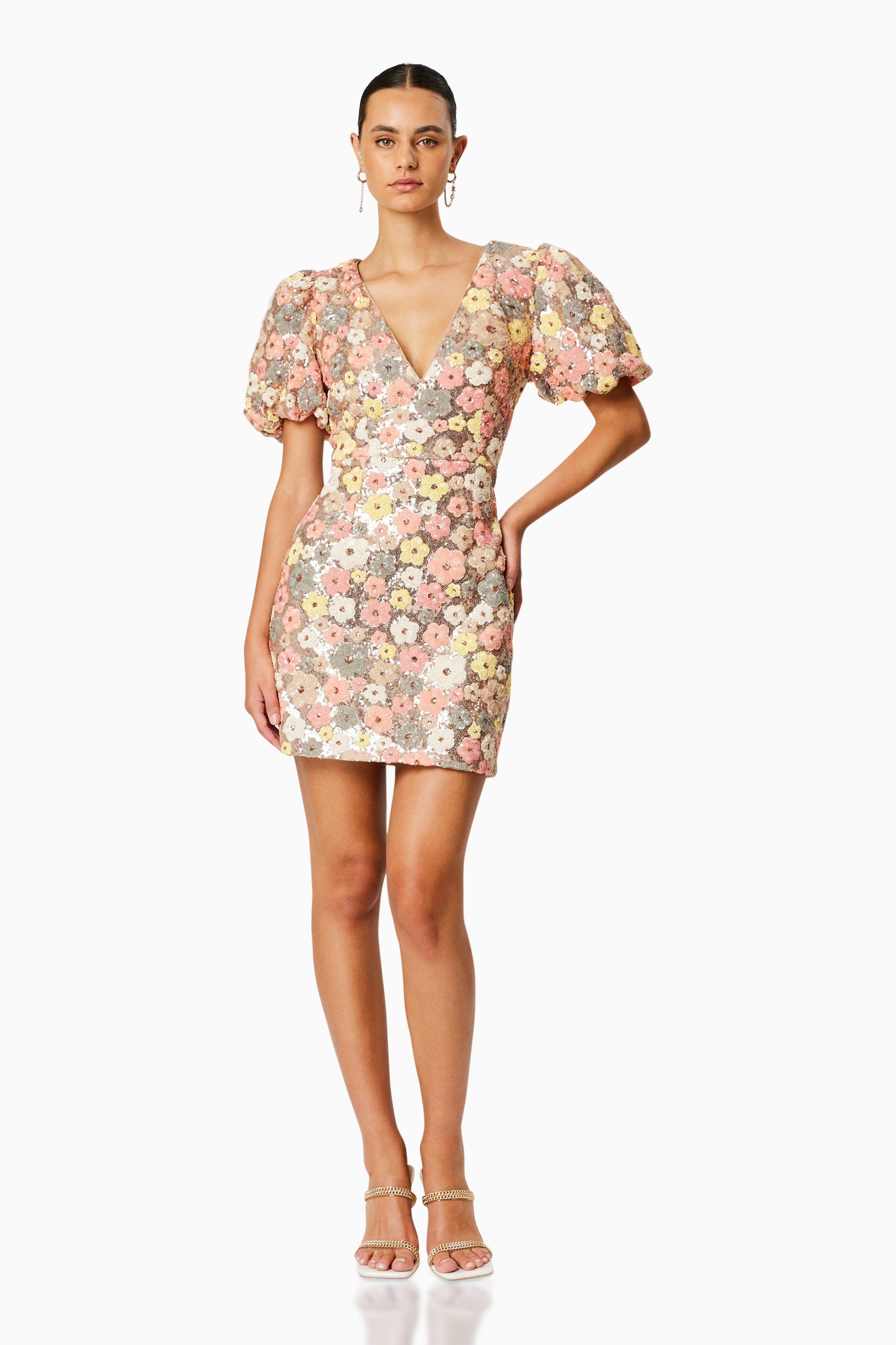 Garden Mini Puff Sleeve Dress In Florals