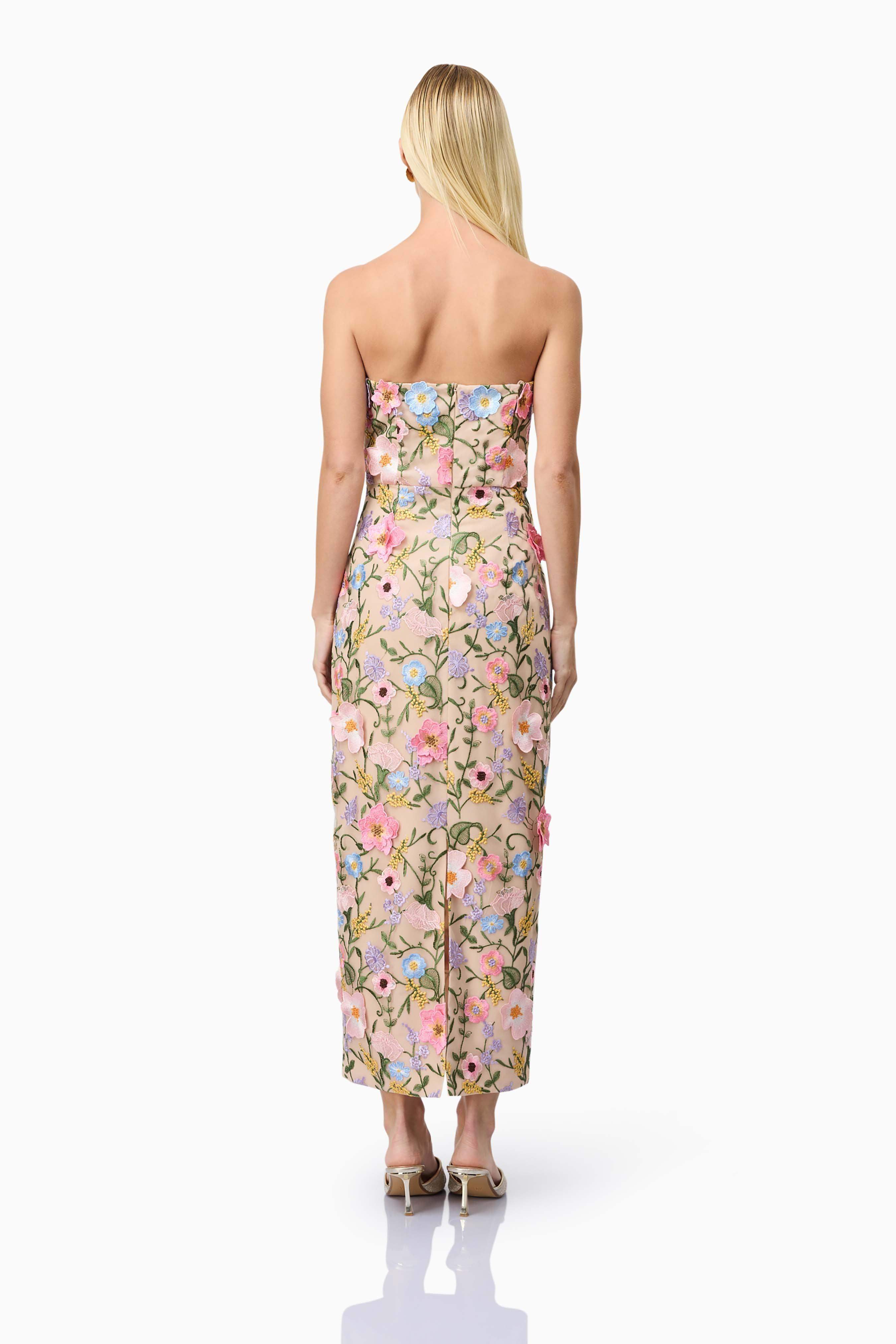 Helena Strapless Midi Dress In Floral