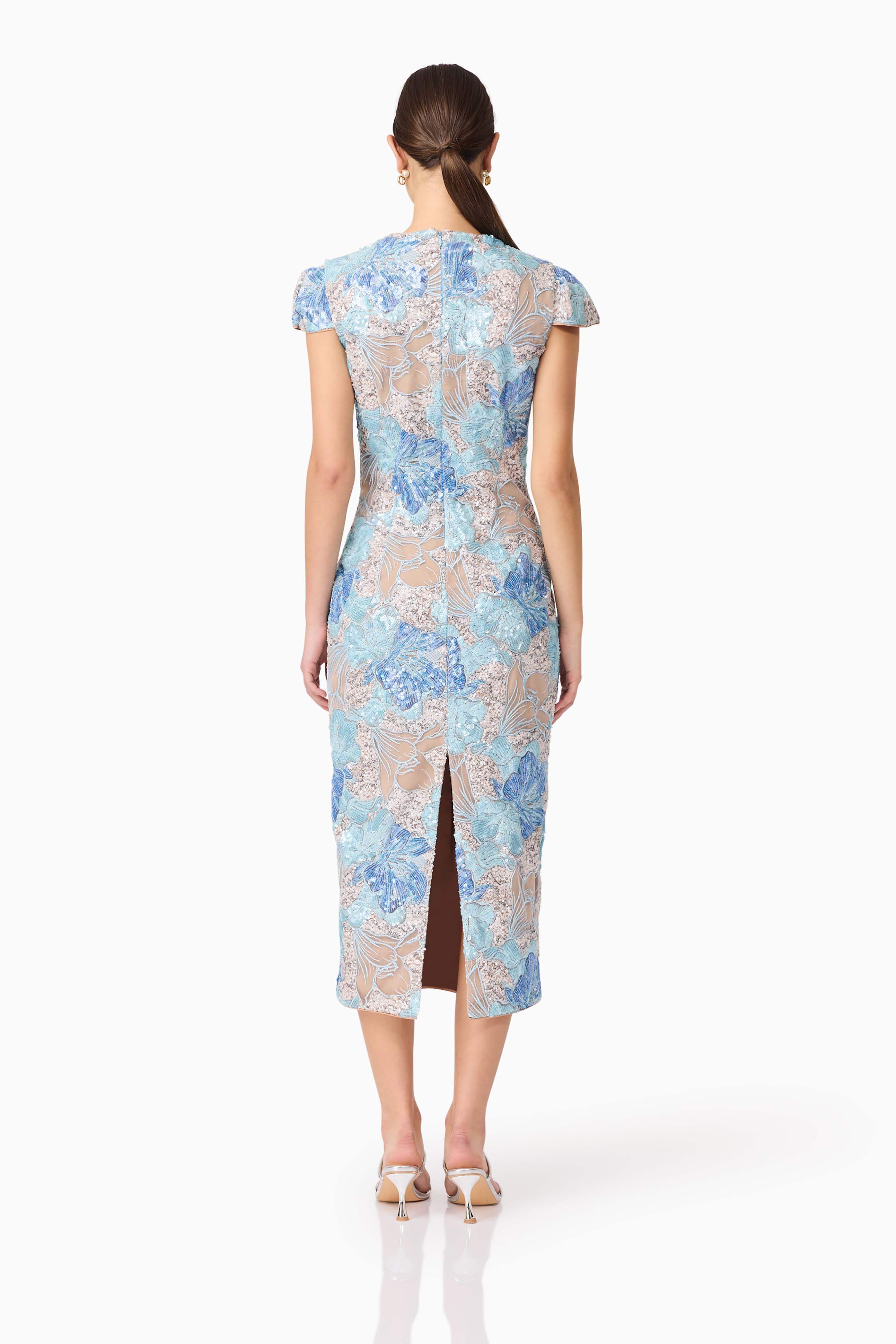 Leonie Sequin Midi Dress in Blue