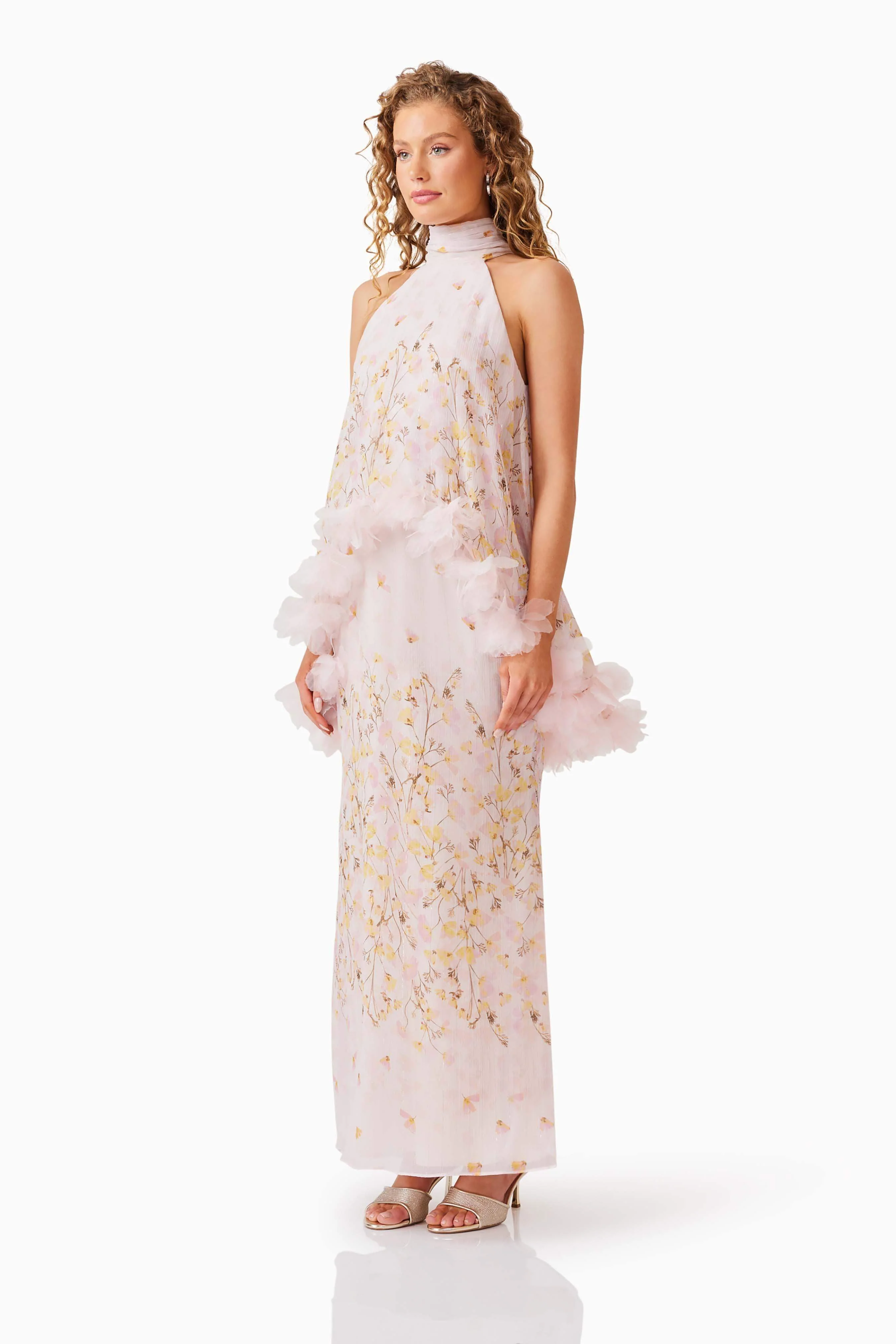 Tulsia Floral Cape Maxi Dress in Pink