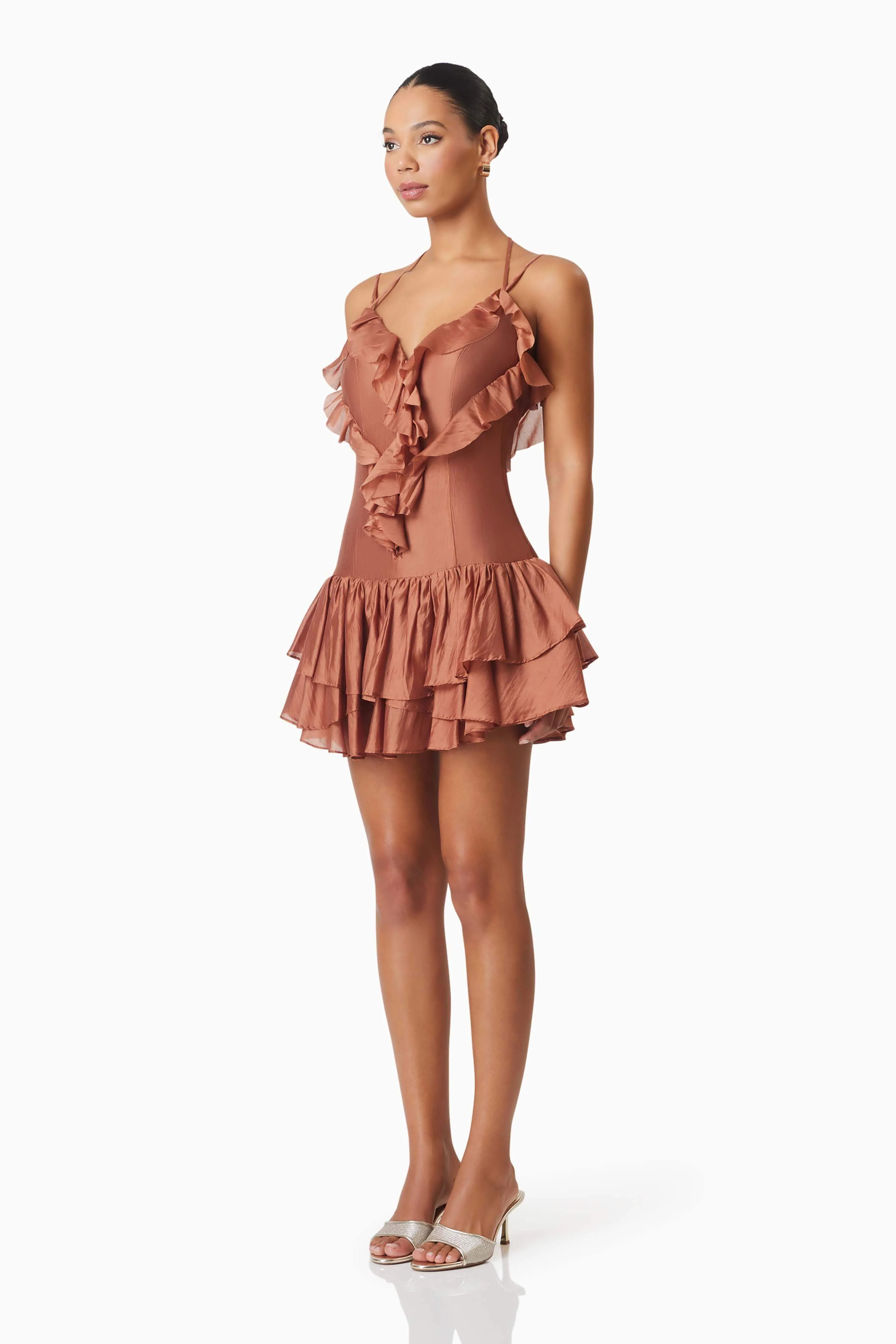 Fauna Party Mini Dress In Brown