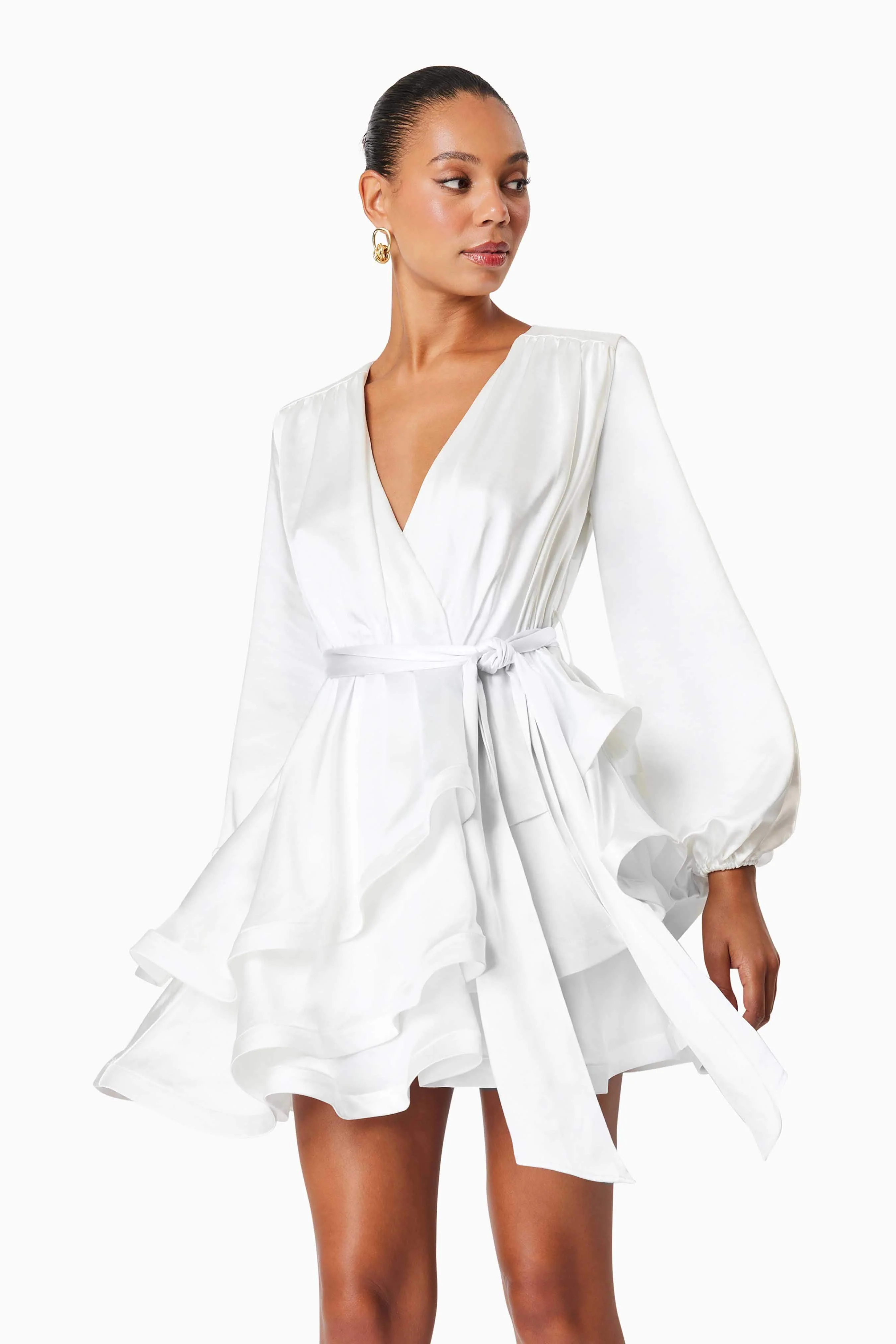 Clementine Long Sleeve Mini Dress In White