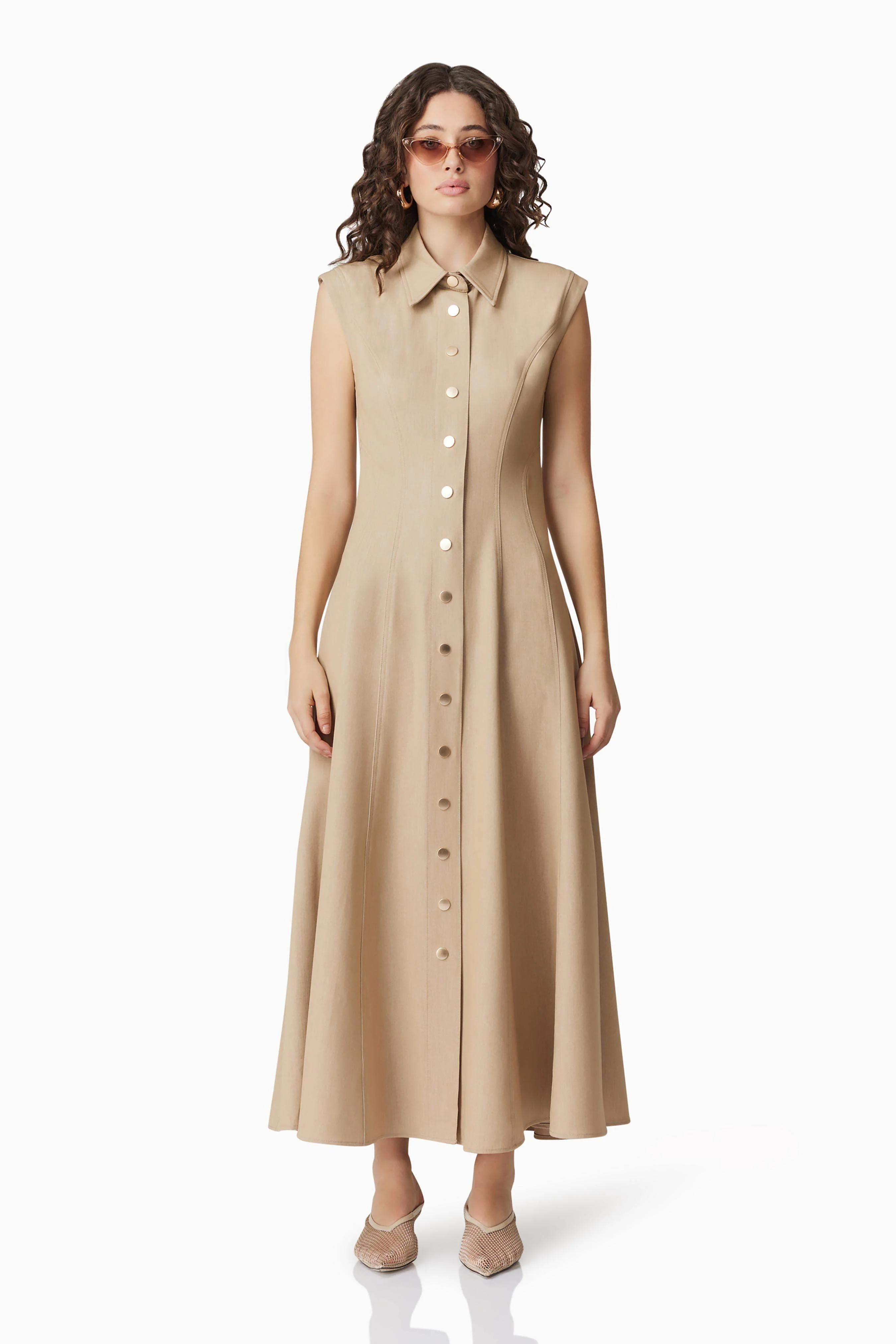 CURAAE Gabriella Midi Dress In Beige