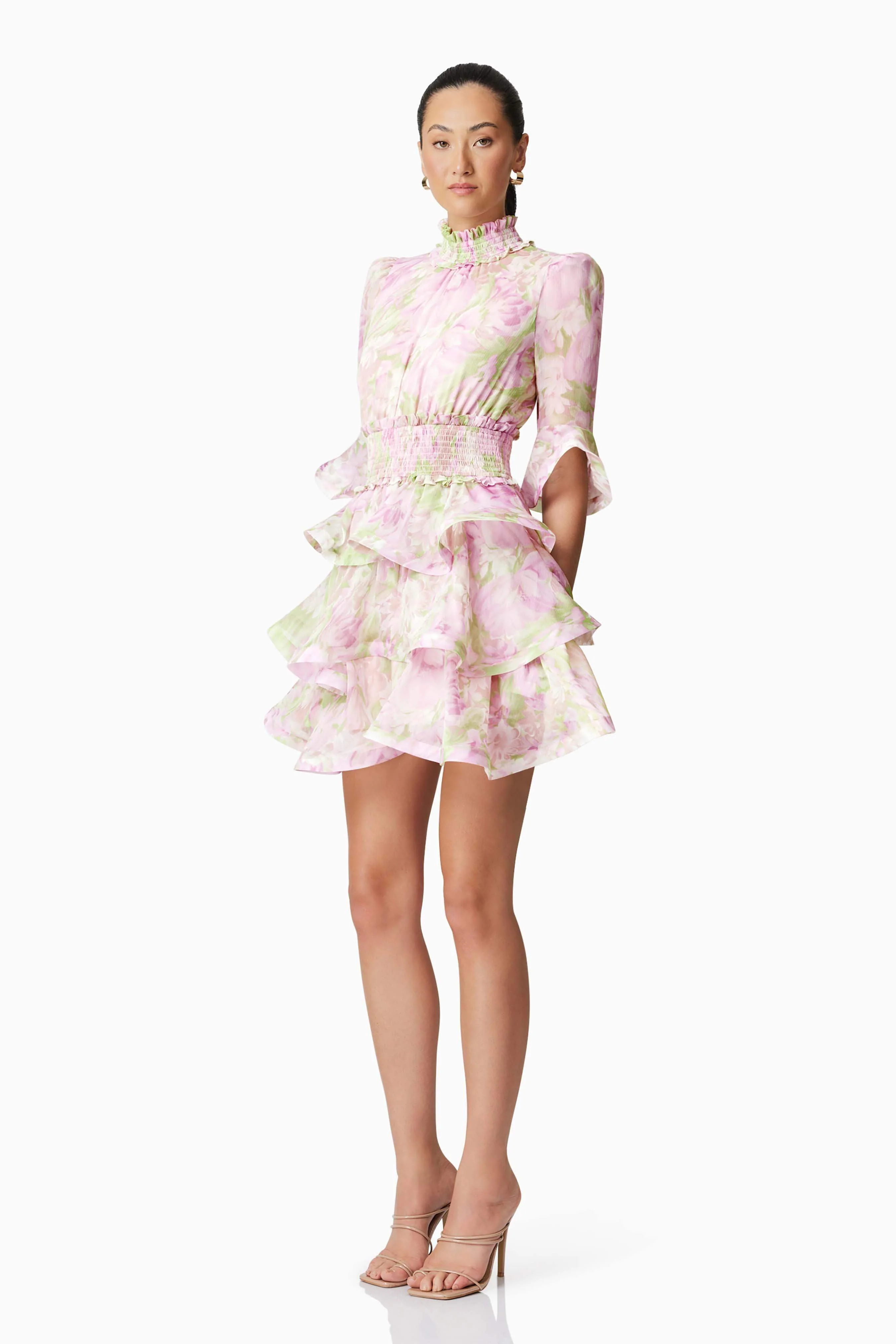 Morgan Floral Tiered Mini Dress in Pink