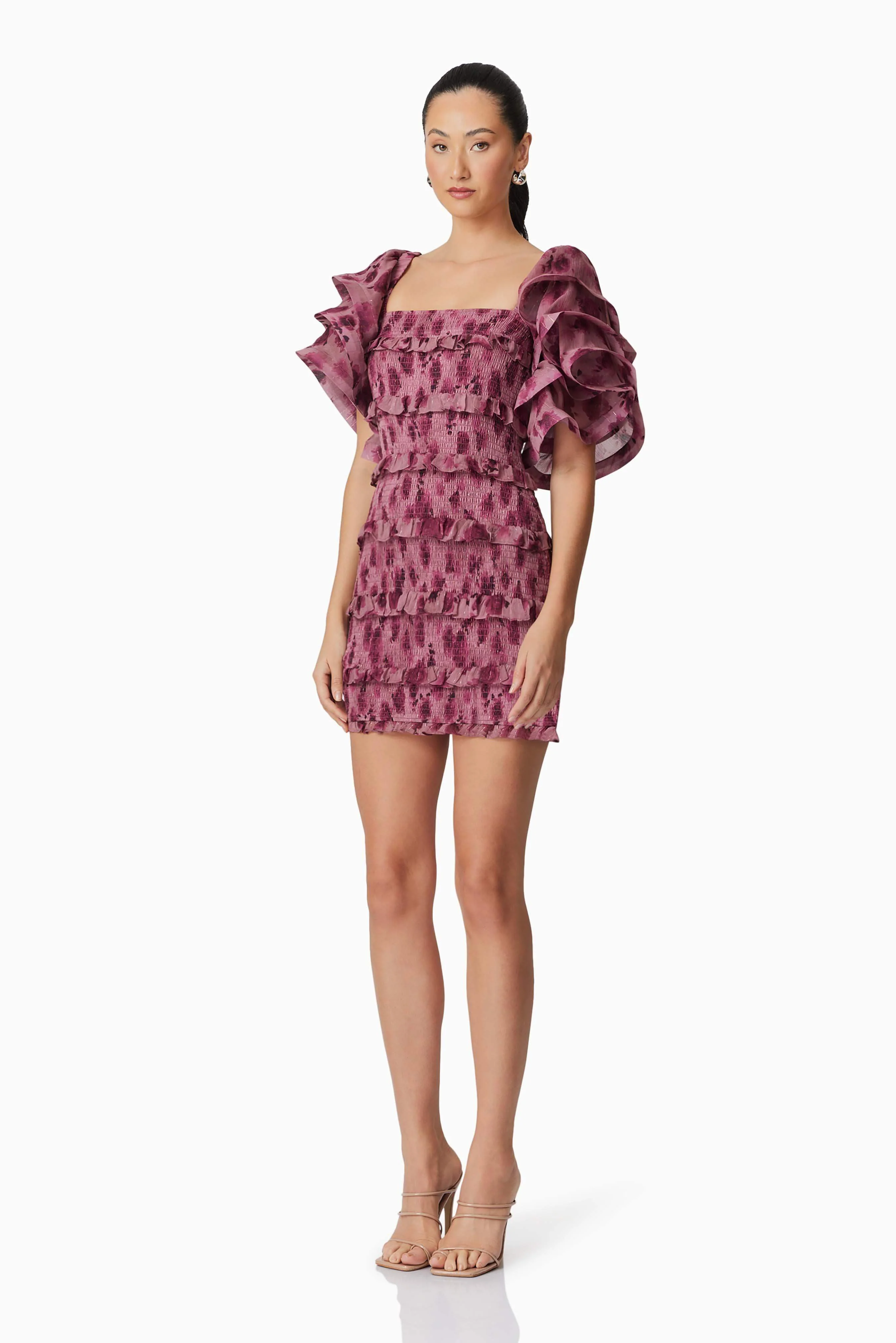 Monica Ruffled Mini Dress in Purple