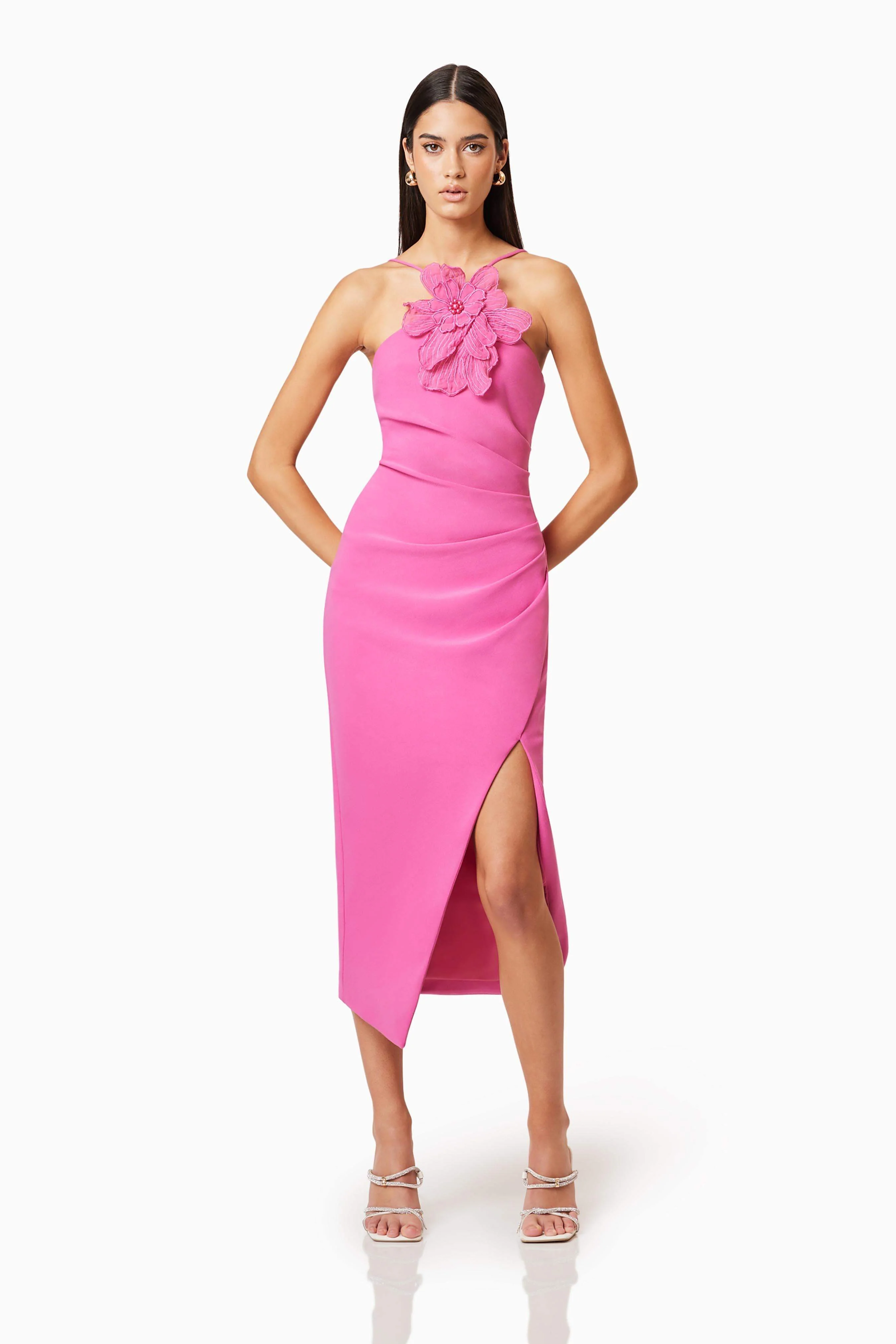 Janelle 3D Midi Dress In Pink