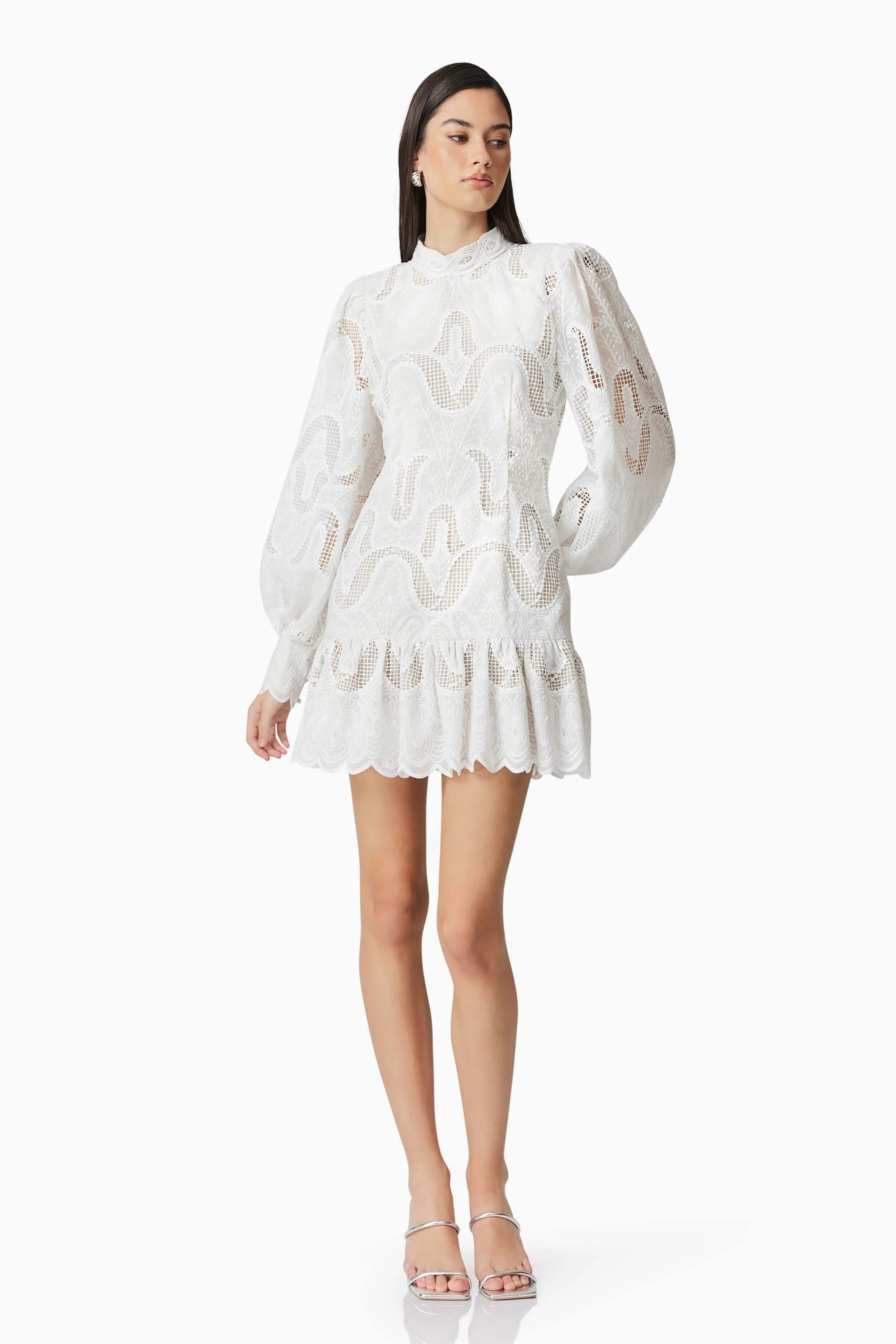 Eliza Long Sleeve Mini Dress in White