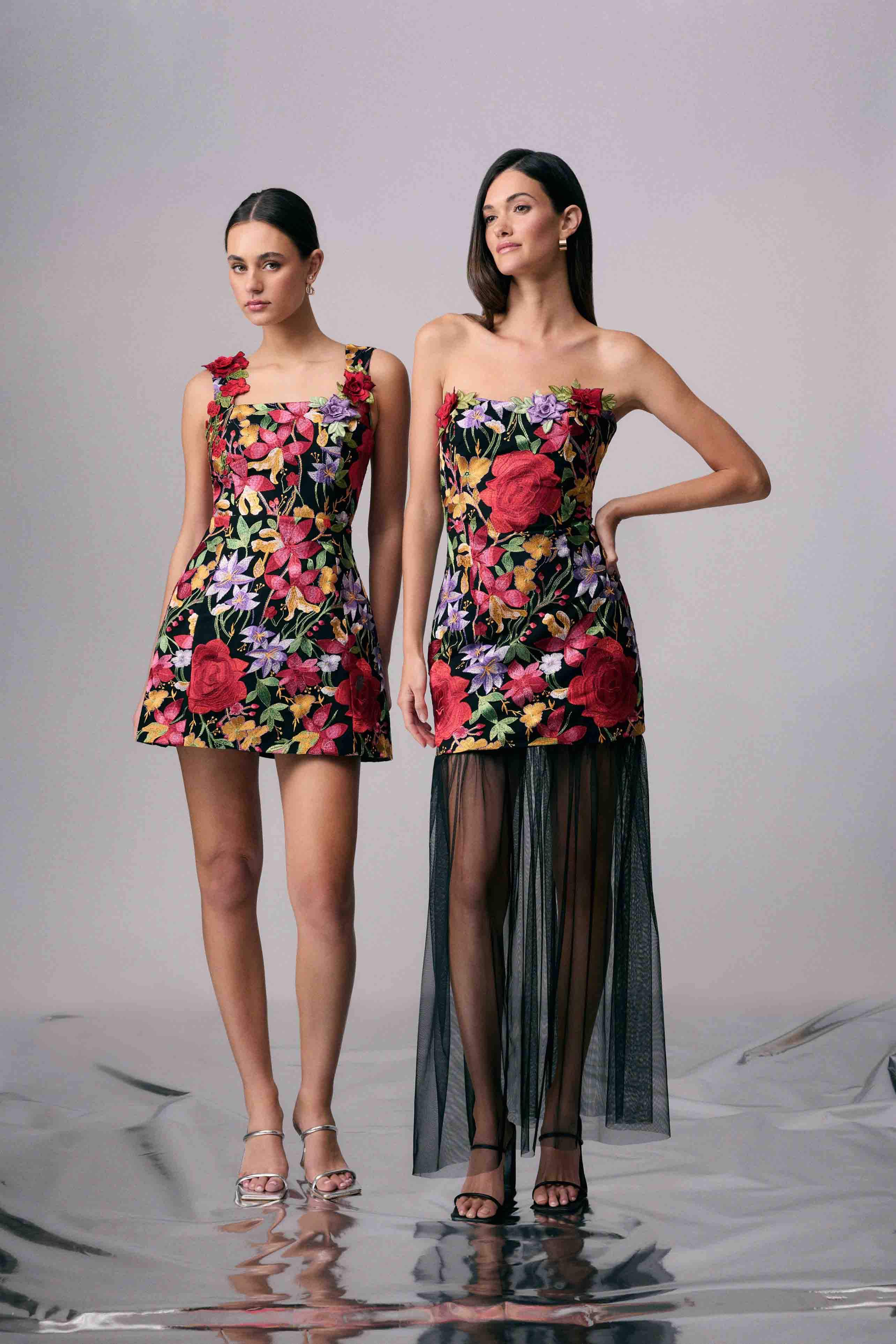 Talia Strapless Maxi Dress in Black Floral