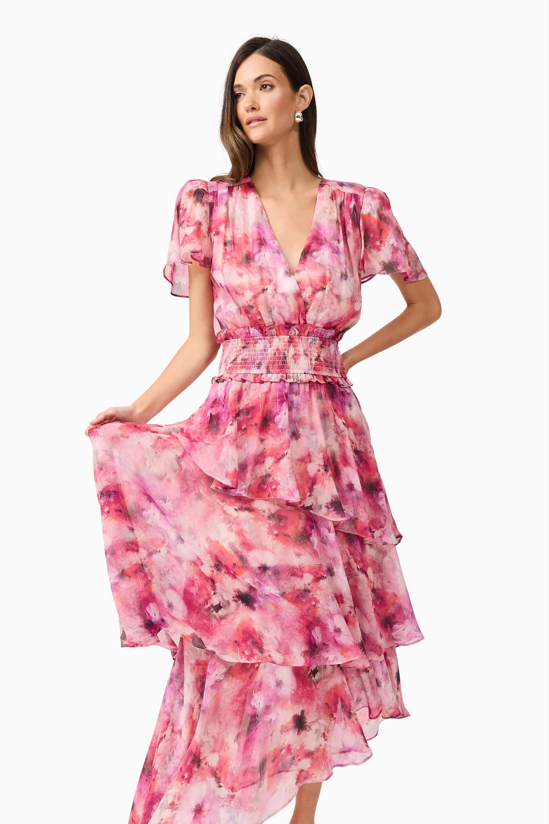 Evalina Tiered Maxi Dress in Pink