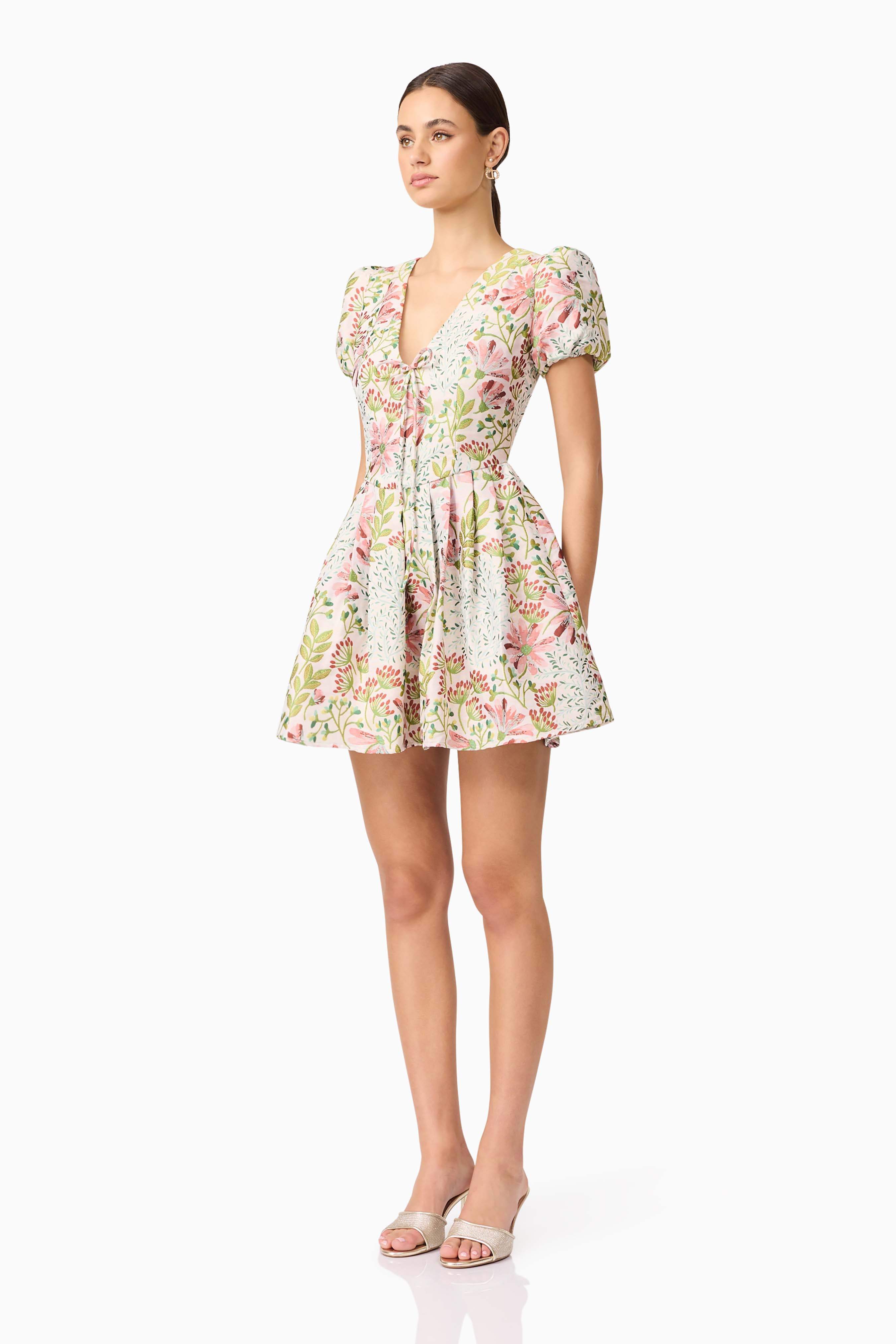Calaantha Puff Sleeve Mini Dress in Floral