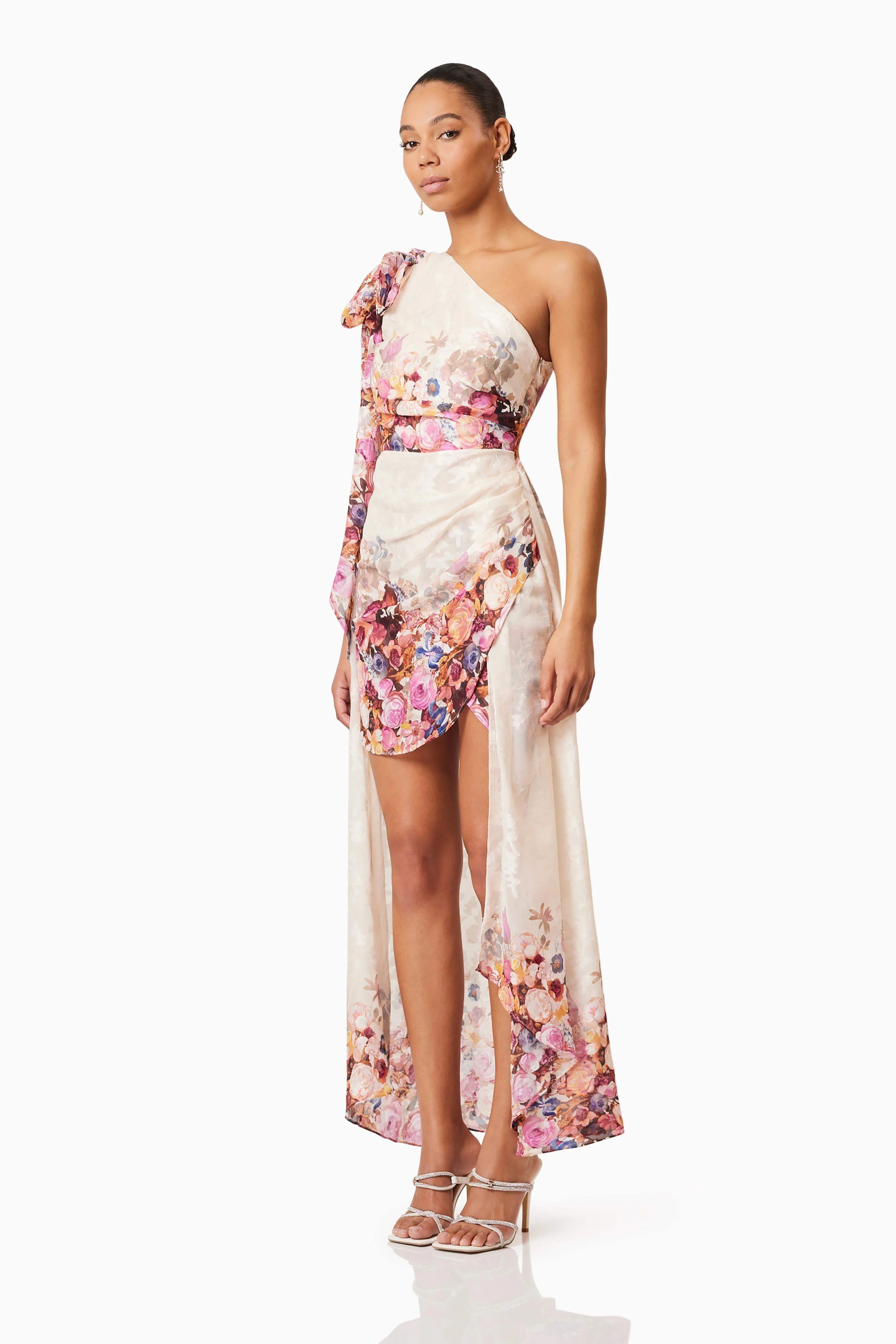 Perla Hilo One Shoulder Gown in Floral