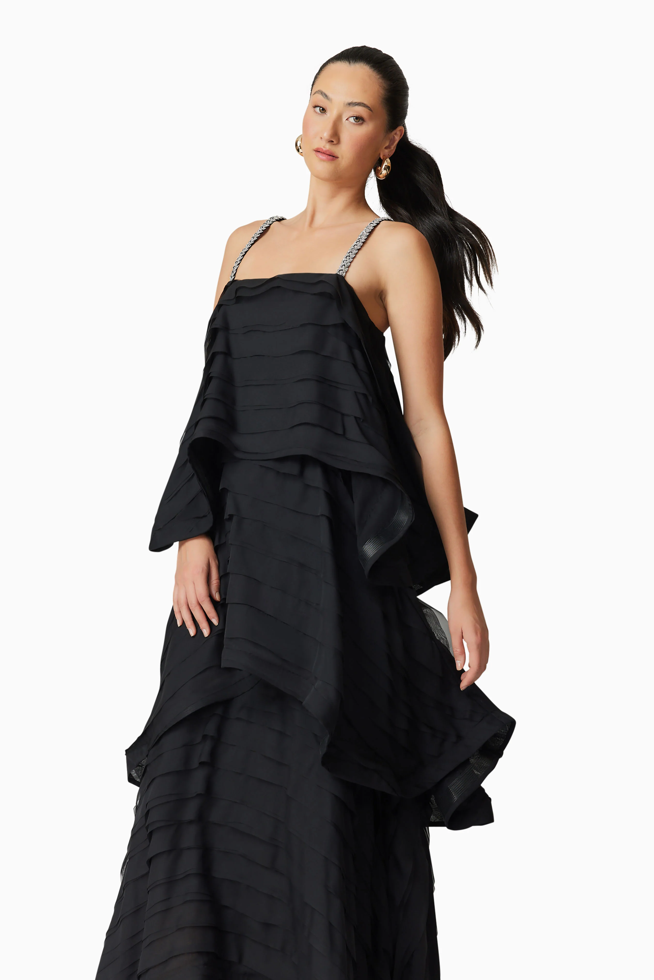 Eira Tiered Maxi Dress in Black