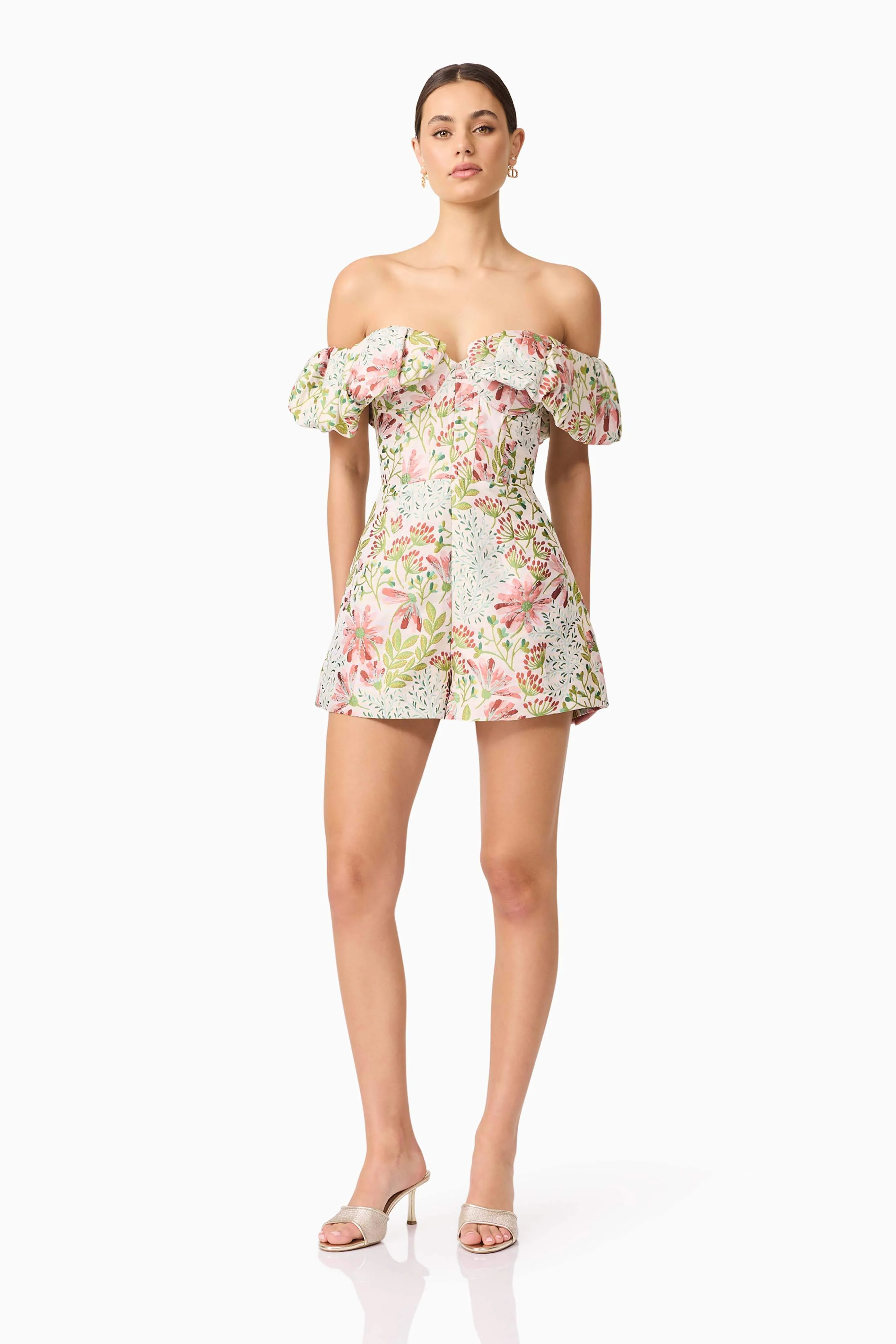 Calaantha Off The Shoulder Romper in Floral
